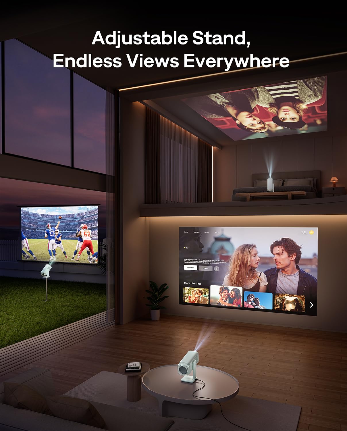 Aurzen BOOM Air Google TV Portable Projector with WiFi and Bluetooth, USB-C Powered, Smart Projector for Outdoor & Home Movie, 4K Supported, Real-Time Focus, Dolby Audio, Adjustable Stand, Off-White