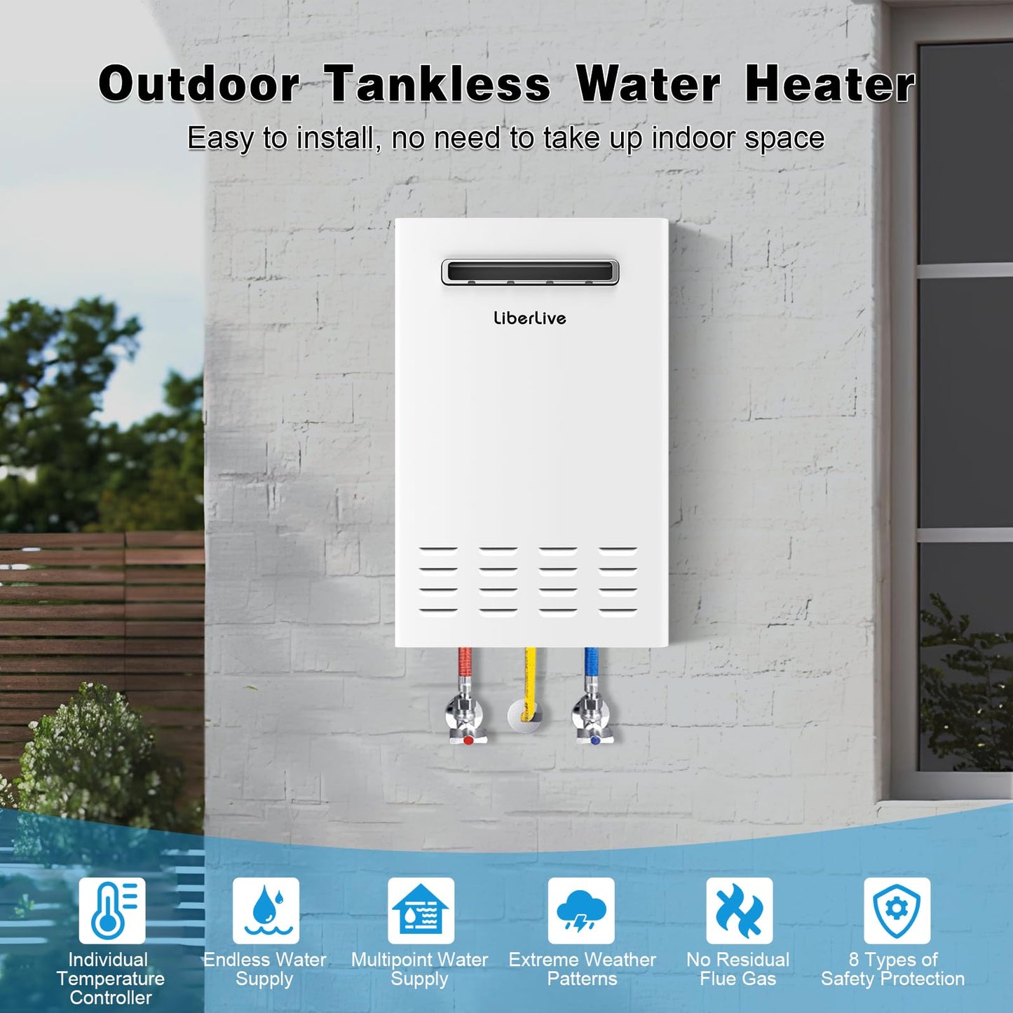 Natural Gas Tankless Water Heater, Outdoor Installation, Up to 5.3 GPM 130000 BTU On Demand Residential Natural Gas Instant Hot Water Heater Outdoor with Remote Controller, 110V,CSA Certificated,White