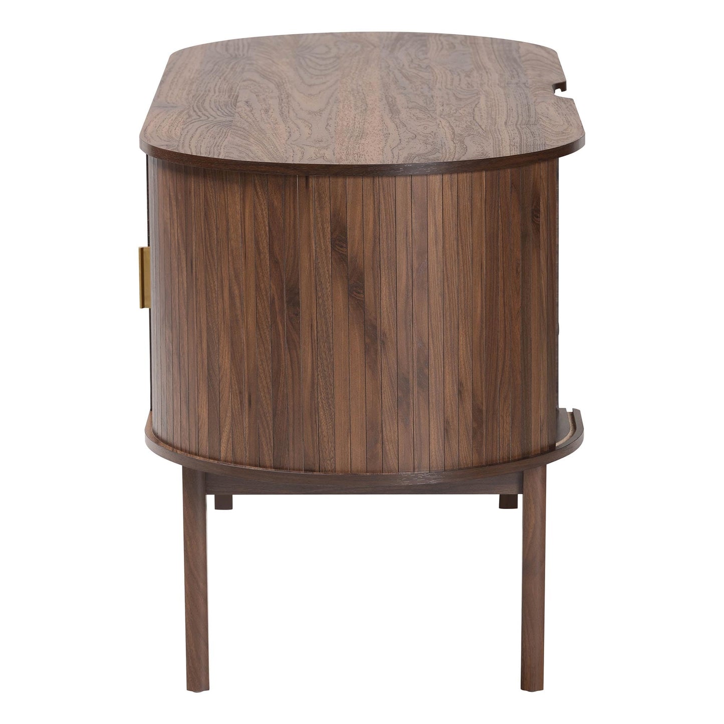 Baxton Studio Hayes Wood Writing Desk - Mid-Century Modern Oval Desk with Locking Drawer and Sliding Tambour Doors for Office or Home