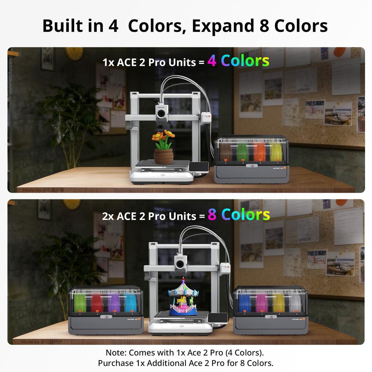Anycubic Kobra 4 Combo 3D Printer with ACE 2 Pro, Born with 4 Color Multicolor Printing, Fully Enclosed Stable Design, 260x260x260mm³ Large Volume, Easy Auto Leveling for Hobbyist Beginners