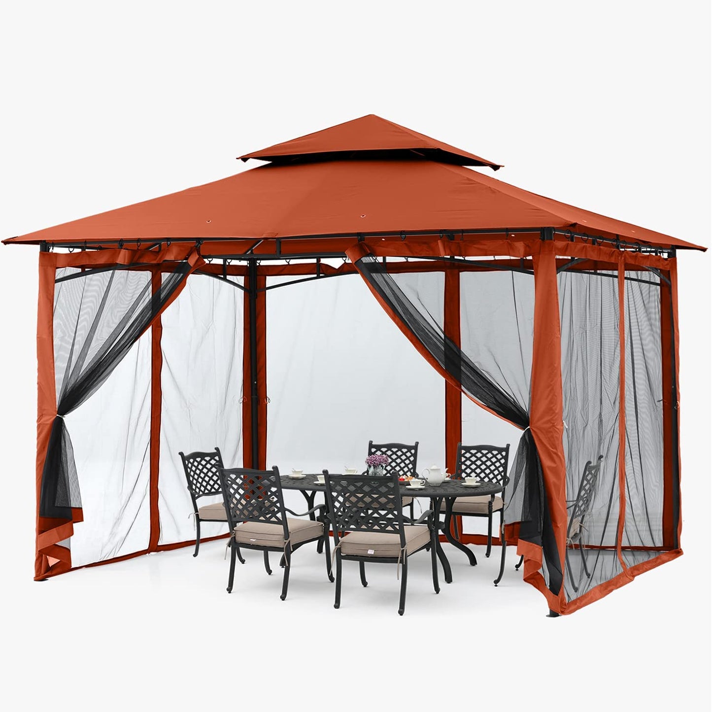 ABCCANOPY Gazebos for Patios 10x12 - Outdoor Steel Frame Gazebo with Mosquito Netting for Lawn Backyard Garden Deck (Rust Red)