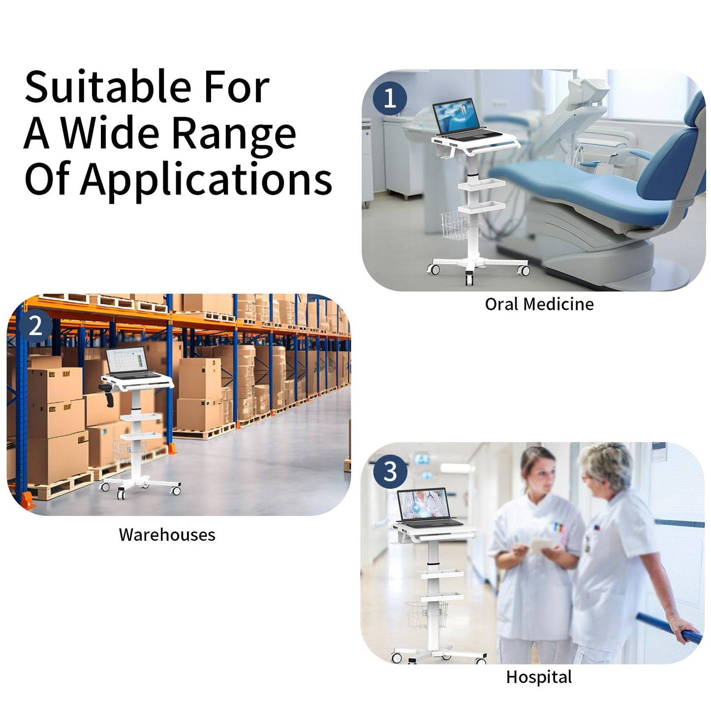 Anti-Theft Medical Laptop Cart with Scanner Holder | Mobile Workstation with Gas Lift | Height Adjustable 31.5" - 47.2" | Secure Storage & Multiple Drawers