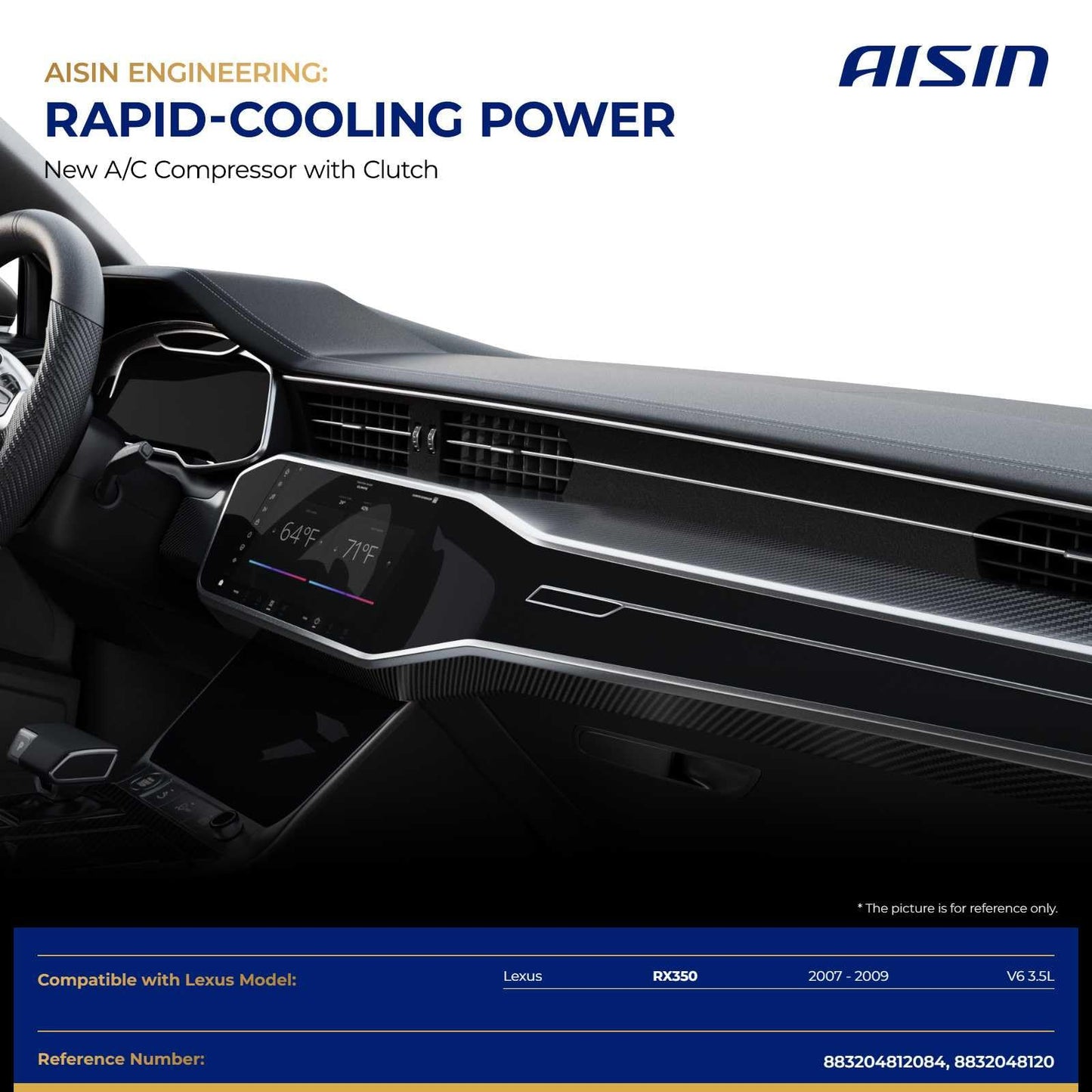 AISIN AFTERMARKET ACCT-00133 Air Conditioner AC Compressor - Compatible with Lexus RX350 2007-2009 3.5L - with 7-Pulley Groove, with Clutch