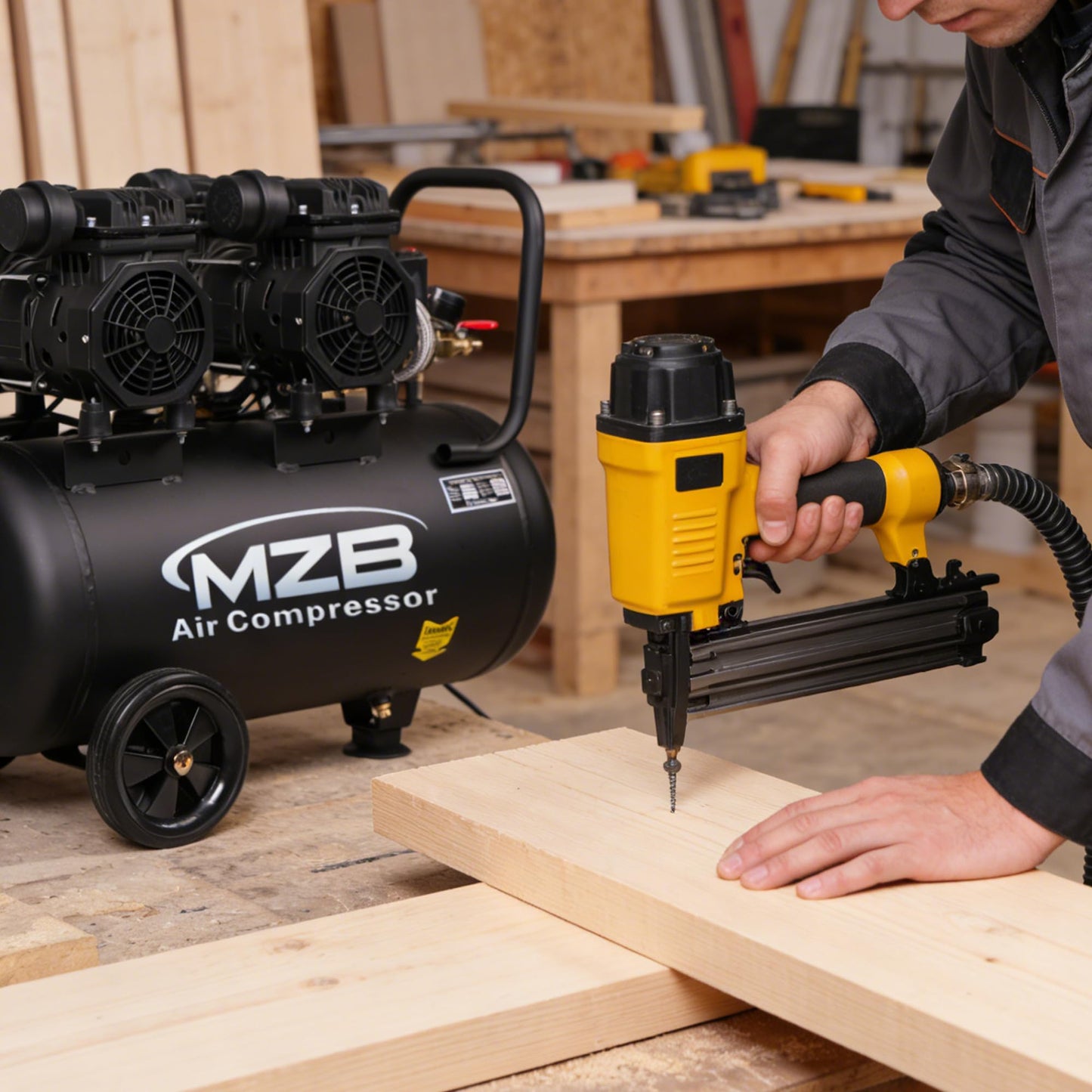 MZB 13.2 Gallon Ultra Quiet Air Compressor 115PSI Steel Tanks 70dB Noise Level Oil Free Air Compressor