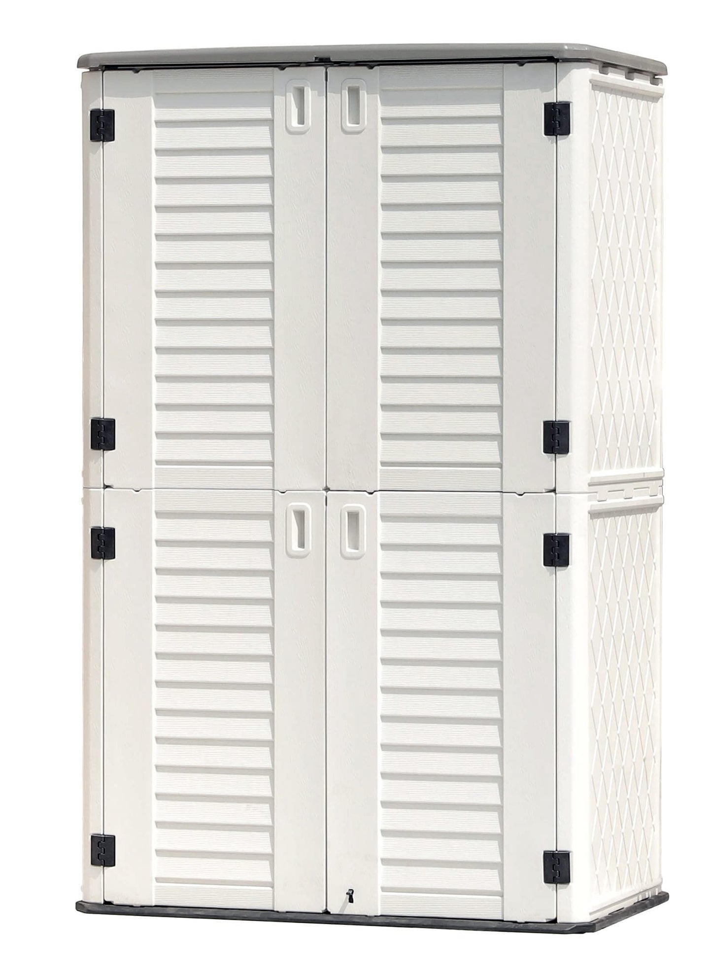 KINYING Outdoor Storage Shed Waterproof, Resin Vertical Storage Cabinet Double-Layered, Versatile to Store Patio Furniture, Garden Tools, Pool Accessories,Mower (66 Cu.ft,White)