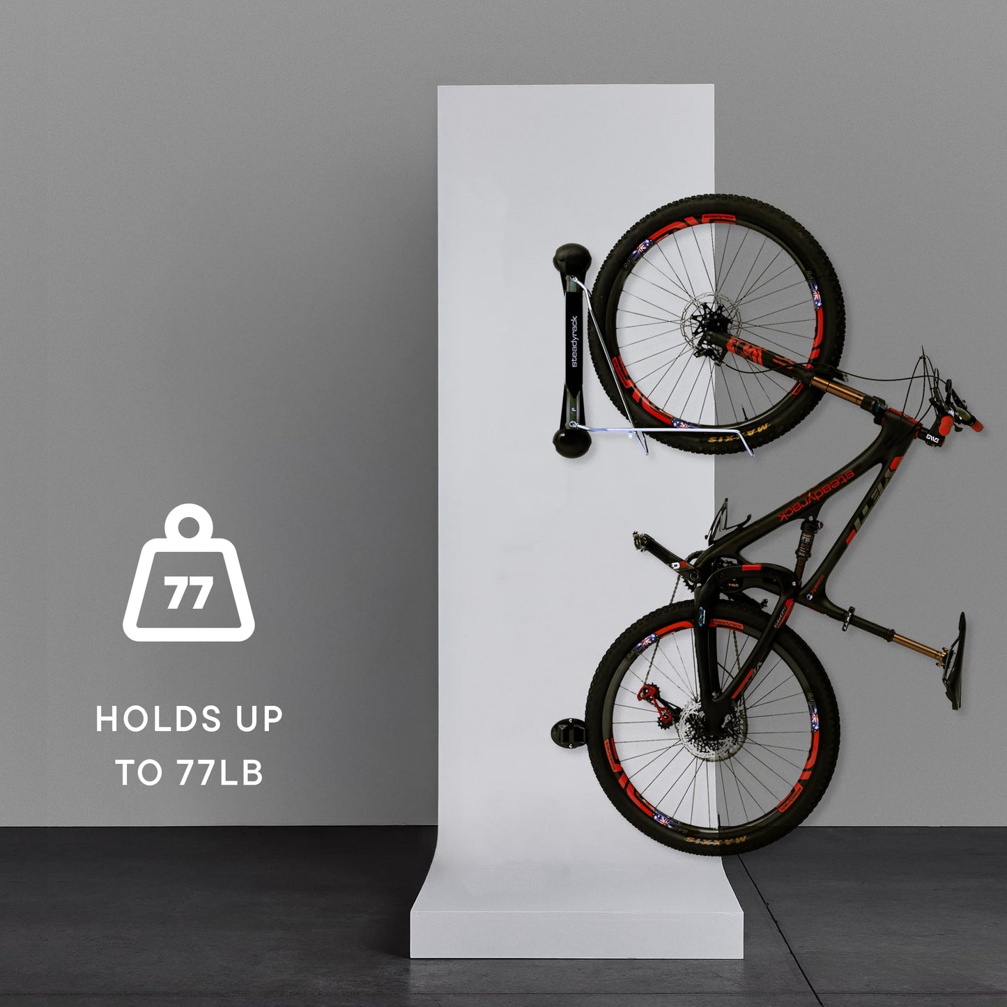 Steadyrack Bike Rack – Pivoting Mountain Bike Rack, Holds Up to 77 lbs, Fits 24"-29" Wheels, 2.1"-2.8" Tires, Foldable Wall Mount for Space-Saving Bicycle Storage - 2 Pack