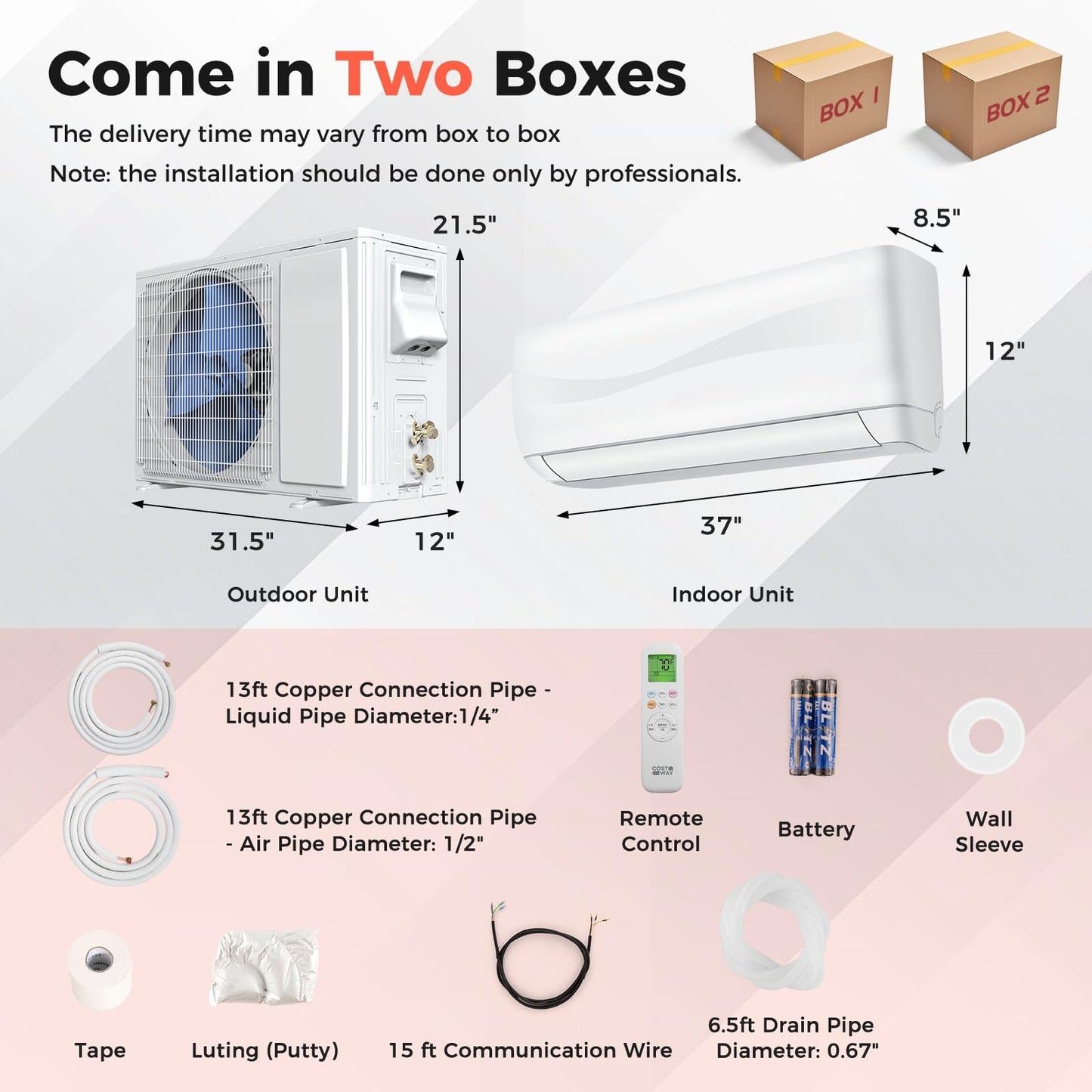 GLACER 18000BTU Mini AC Split-System, 19 SEER2 Ductless Air Conditioner w/Pre-Charged Condenser, White (18000BTU, 220V, 19 SEER2)