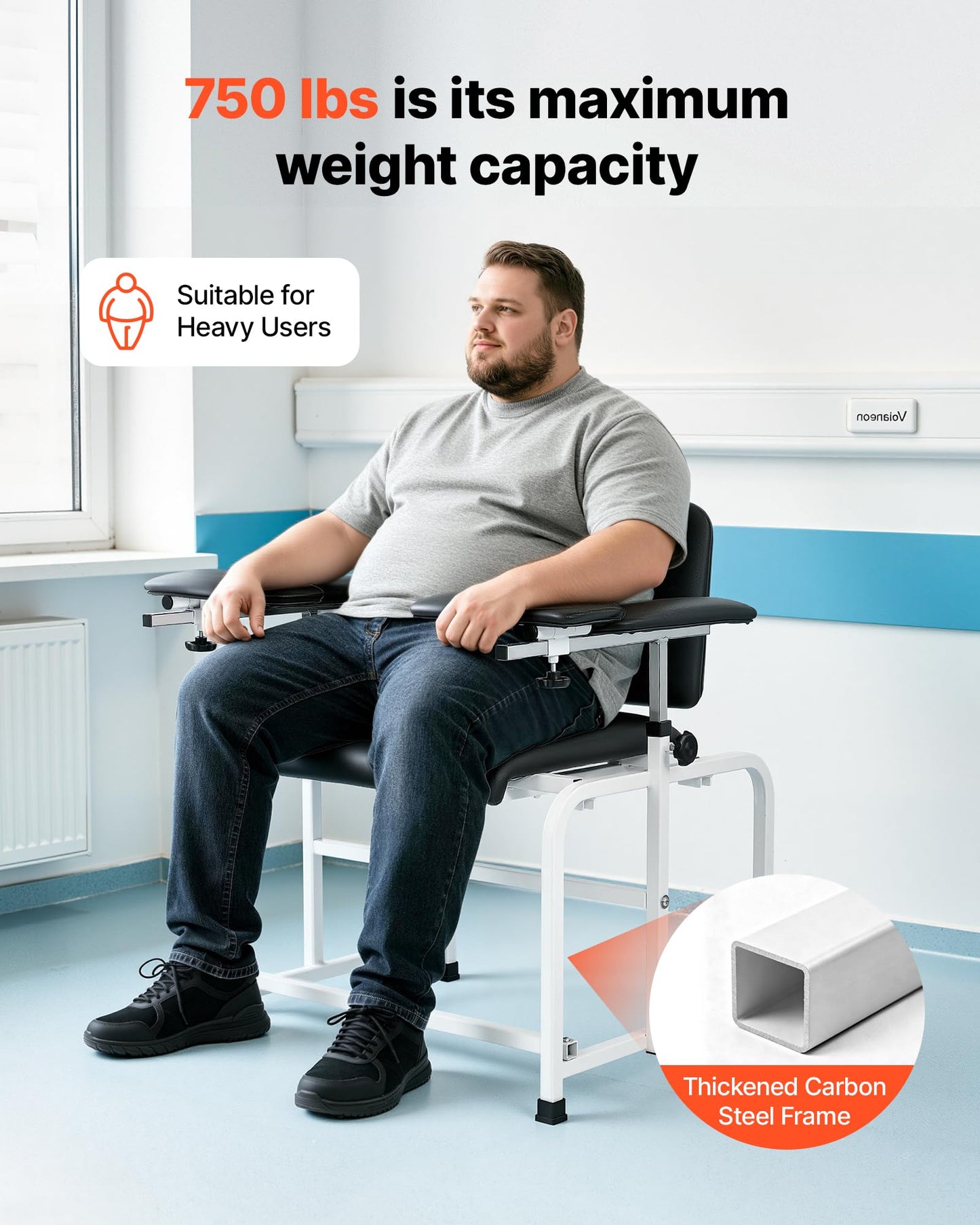 VEVOR Phlebotomy Chair 750LBS Capacity Blood Draw Medical Chair, Comfortable Blood Drawing Chairs with Adjustable Armrests, Soft Padded Seat, Easy-to-Clean PVC Leather for Hospitals Clinics