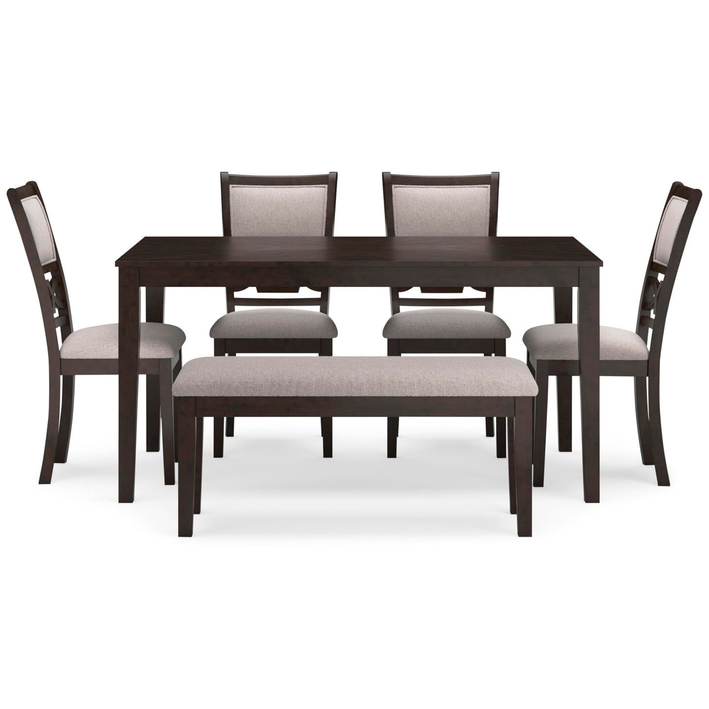 Signature Design by Ashley Langwest Dining Room Table Set, 4 Upholstered Chairs and Bench, Seats 6, Cushioned Seats, Wood, Cherry Brown