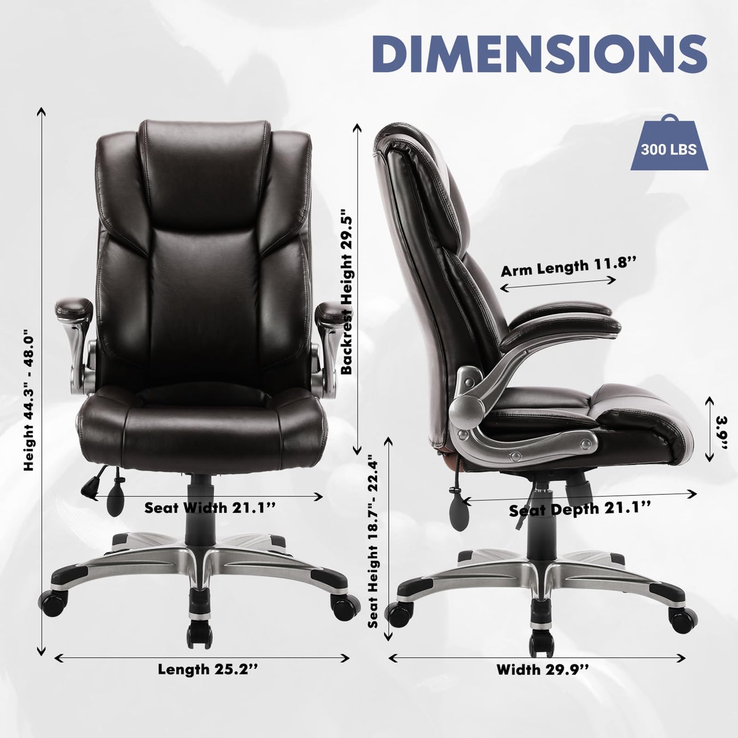 COLAMY High Back Executive Office Chair- Ergonomic Home Computer Desk Leather Chair with Padded Flip-up Arms, Adjustable Tilt Lock, Swivel Rolling Chair for Adult Working Study-Brown