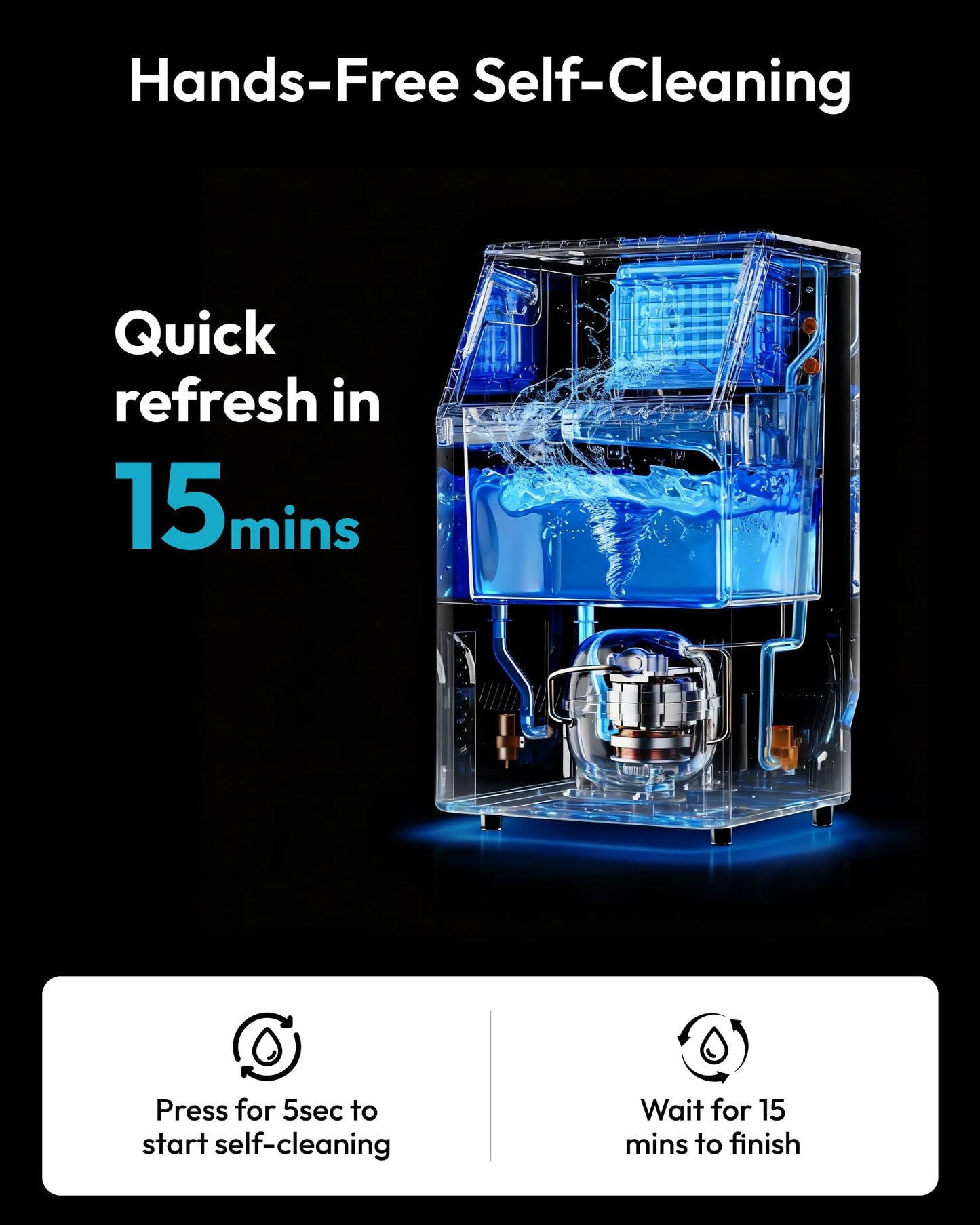 EUHOMY Commercial Ice Maker Machine,120lbs/24H Stainless Steel Under Counter Ice Machine with 33lbs Storage Bin, Freestanding Ice Maker for Home/Bar/Cafe/Restaurant(Mirror-Polished Stainless Steel)