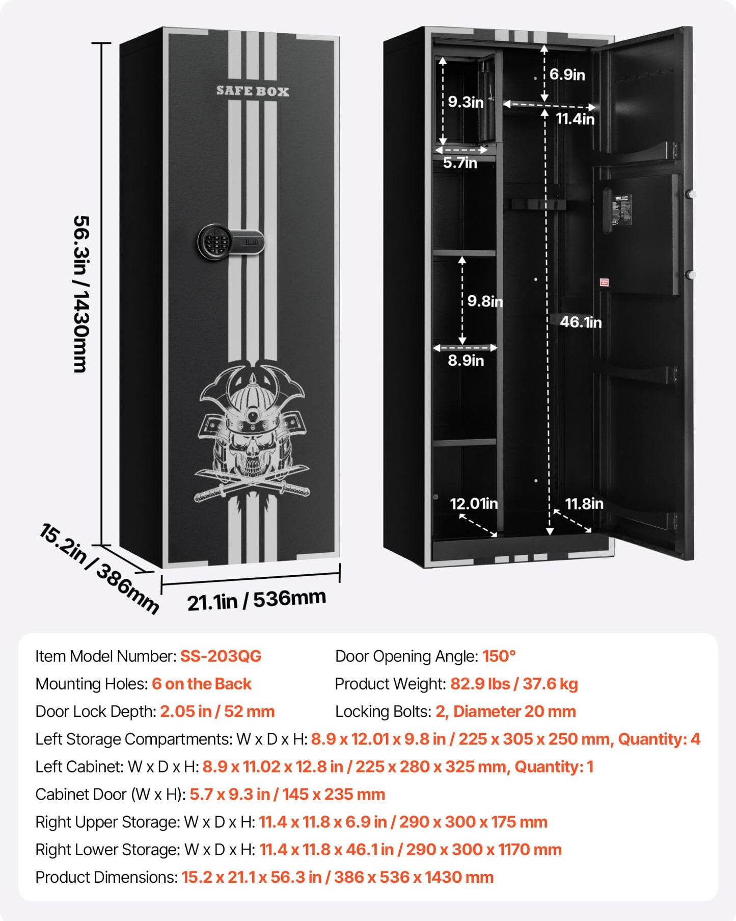 VEVOR 4 Gun Safe, Long Gun Cabinet for Rifles and Pistols, Quick Access Rifle Safe with 3 Ammo Slots and 2 Adjustable Racks, Large Digital Cabinet with Key and Password Lock(Assembly Required)