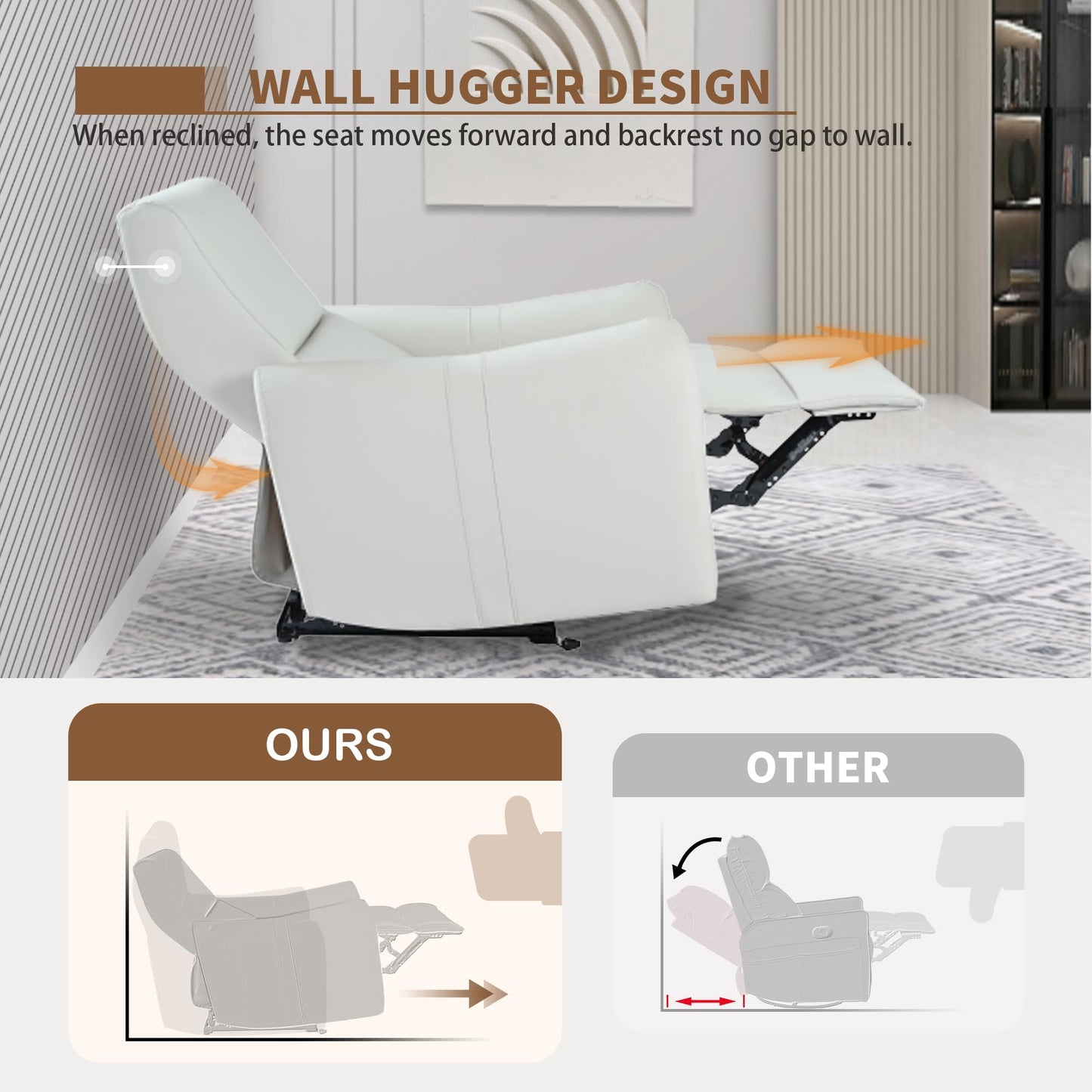 KEIKI Wall Hugger Recliner,Power Recliner Chair, Electric Recliner, Individual Seat Home Theater Recliner Chair, Electric Glider Reclining Sofa with USB Port for Bedroom, Apartment, Light Gray