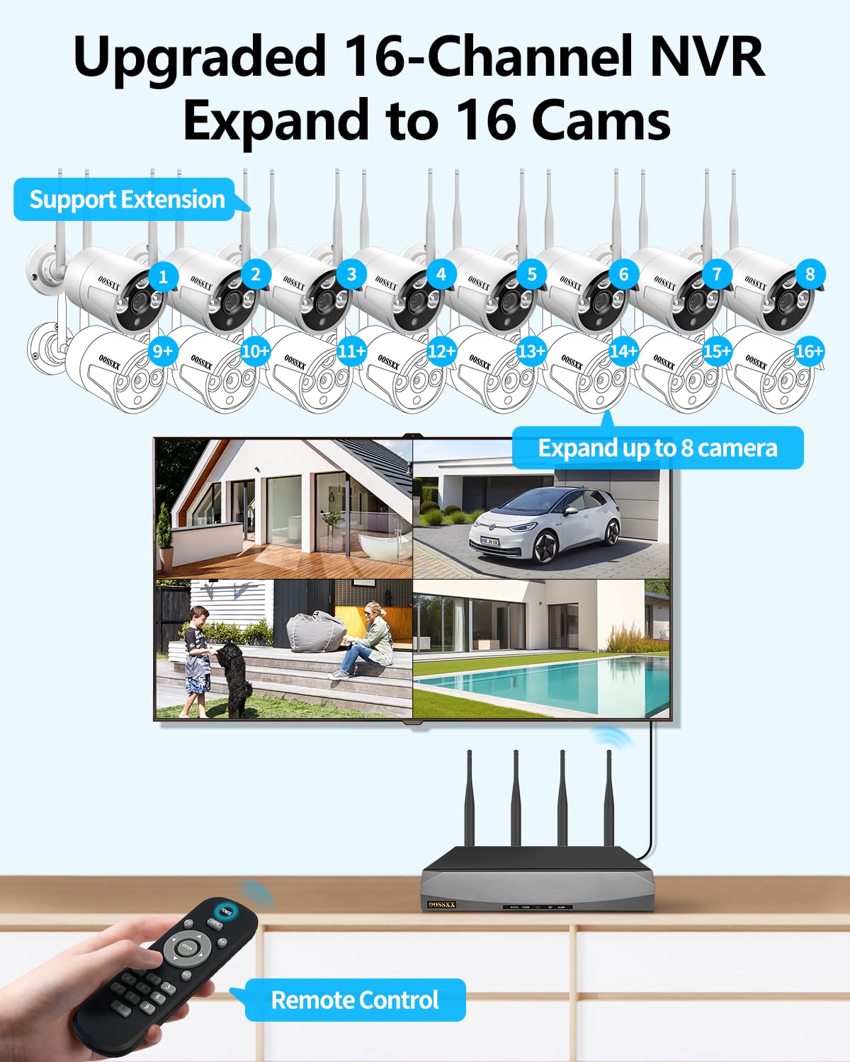 (2026 Update) Wireless Security Camera System, 16CH WiFi NVR with 8 x 3MP Dual Antenna Cameras, 55% Longer Range, 4TB HDD 60-Day Recording, Dual Band 2.4/5.8GHz, IP67, Free App