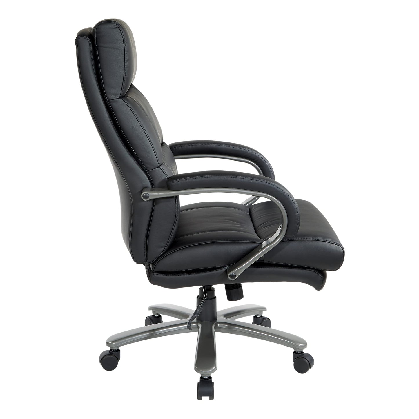 Office Star ECH Series Big and Tall Bonded Leather High Back Executive Chair with Lumbar Support, Padded Loop Arms and Titanium Base, Black