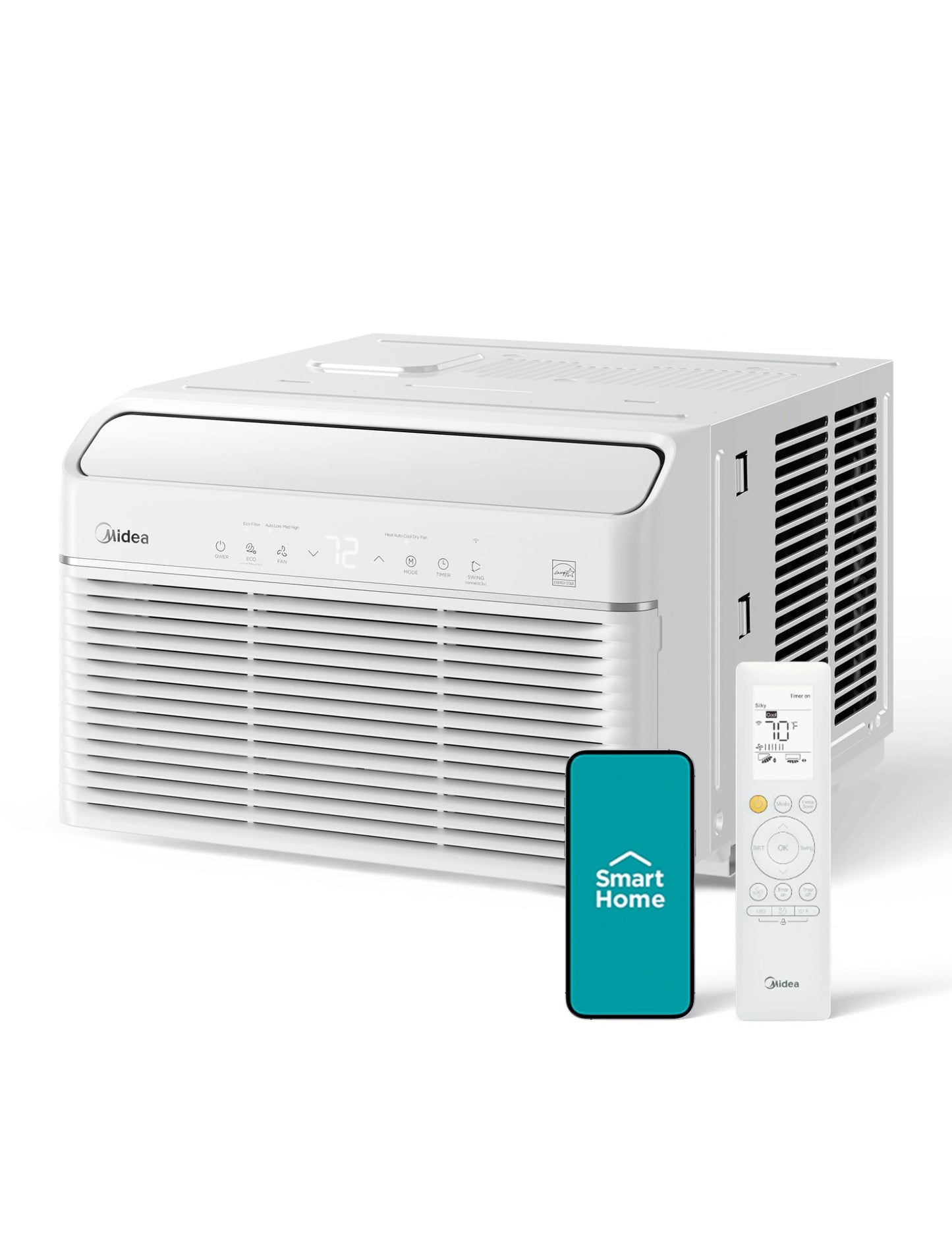 Midea 8,000 BTU Smart Inverter Air Conditioner Window Unit with Heat and Dehumidifier – Cools up to 350 Sq. Ft., Energy Star Rated, Quiet Operation, Electronic Controls, Remote Control, White
