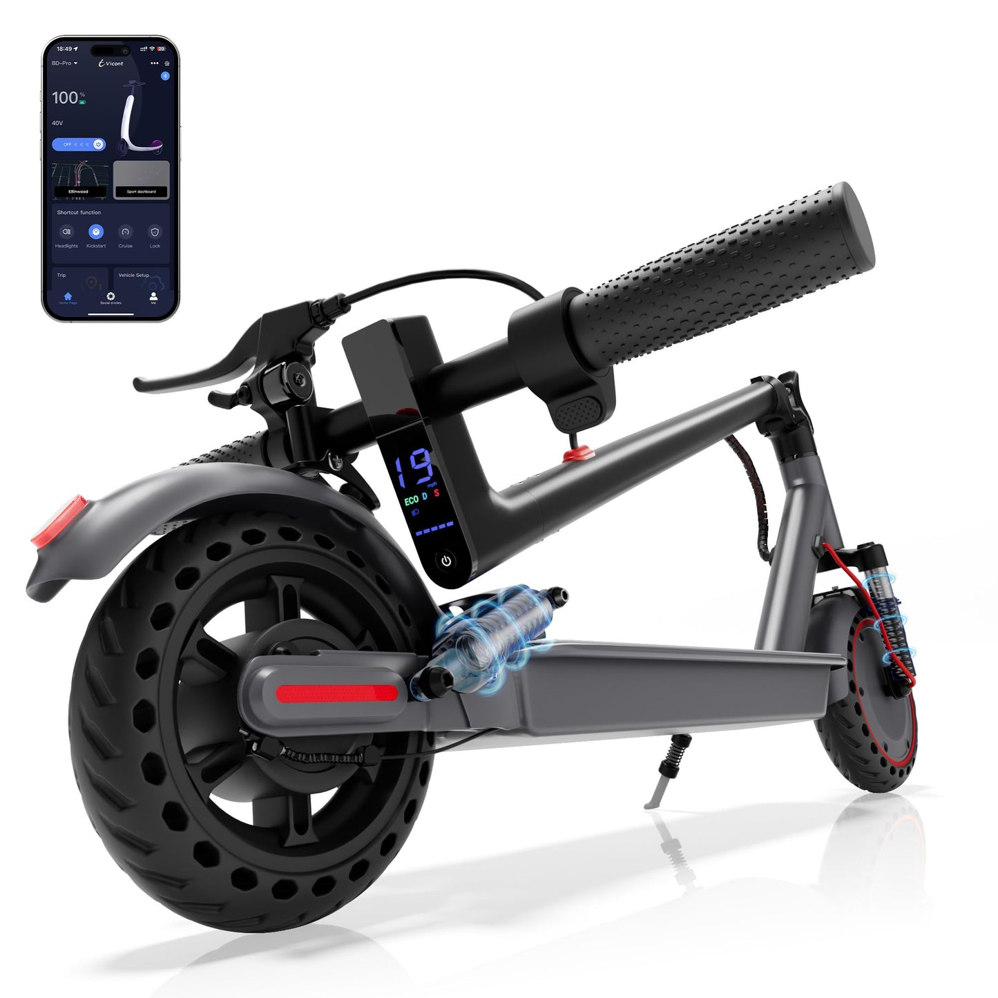 Aovowheel Electric Scooter for Adults, Folding E Scooter with 350W/500W Motor 16/24 Mph Top Speed, Max 19-23 Miles Long Range, 8.5''/10''/14''Tires Commuting Scooters with Dual Brakes System, APP