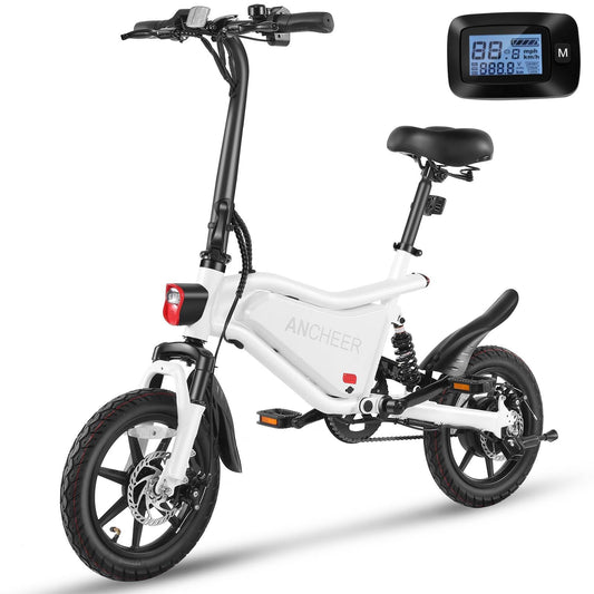 ANCHEER 14" Folding Electric Bike for Teens, 500W Max Motor, 19.8MPH City Ebike, Triple Shock Absorber, 48V 374Wh Battery, Brake Taillight,Cruise Control, Electric Bicycle for Adults, UL2849 Compliant