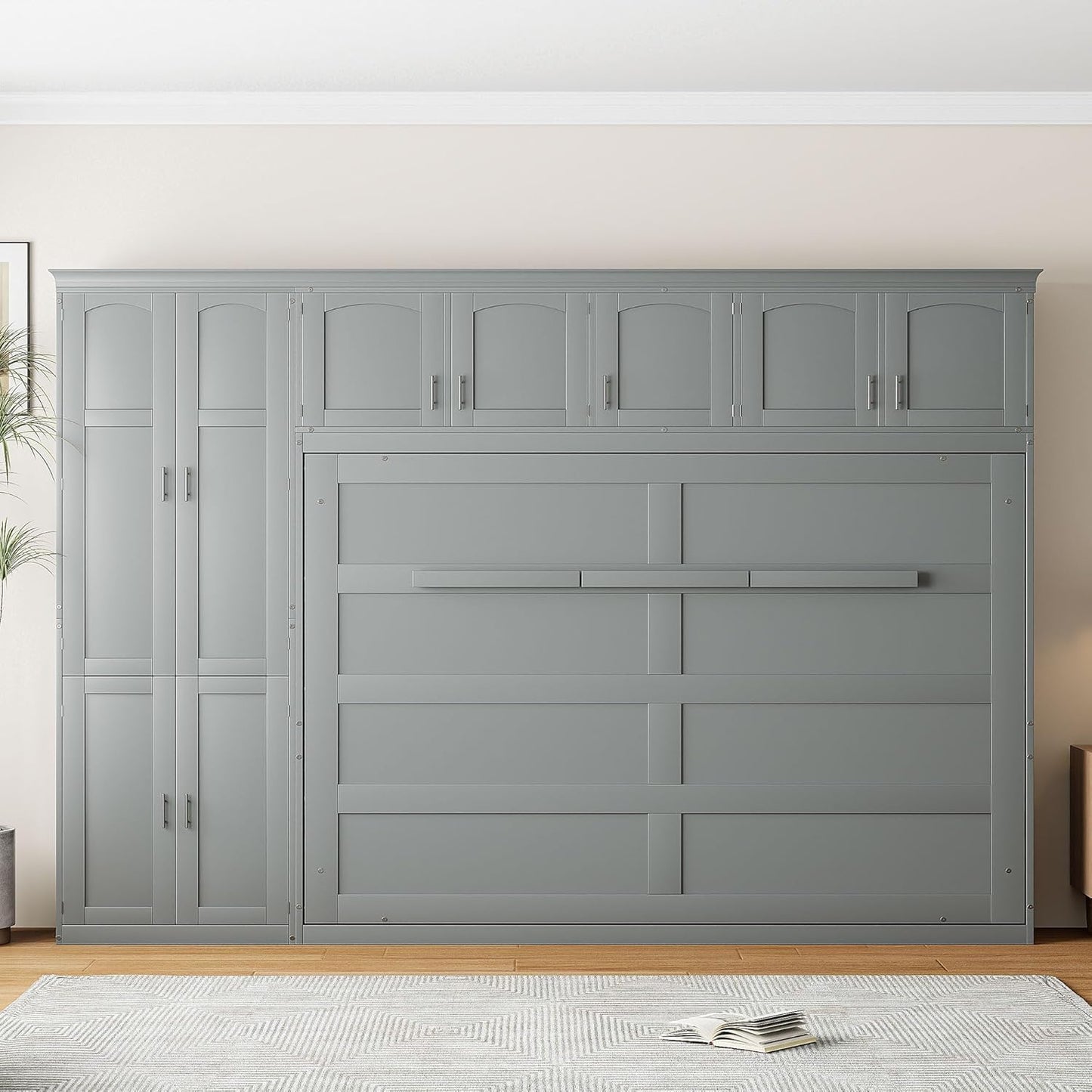Virubi Queen Horizontal Murphy Bed Cabinet with Storage Cabinet,Wood Folding Murphy Wall Bed for Adult (Grey)