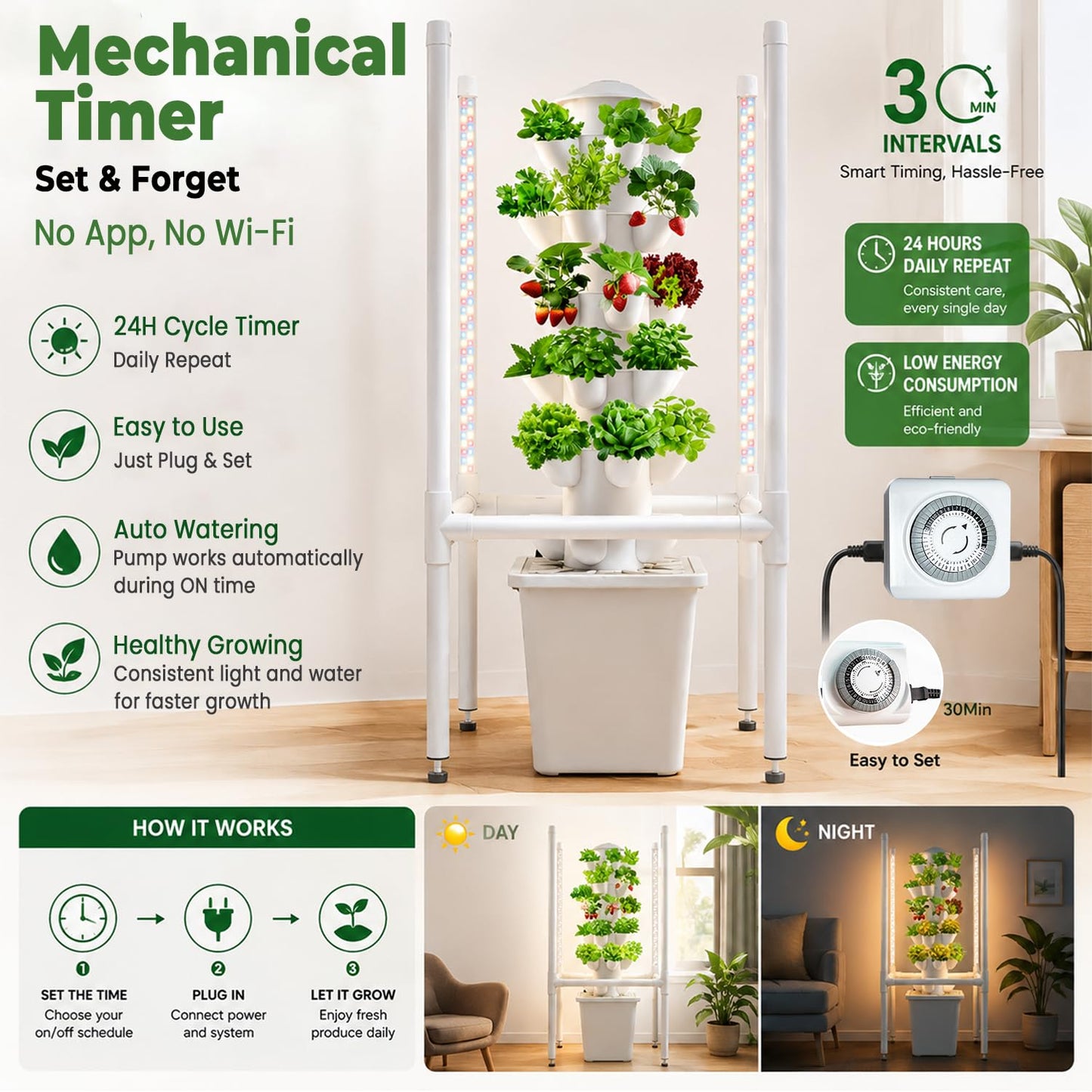 LYCereal Hydroponics Growing System, 30 Pods Indoor Hydroponic Garden with 48W LED Grow Light for Year-Round Gardening, Plants Germination Kit, Hydroponic Tower for Gifts, Herb, Vegetable (No Seed)