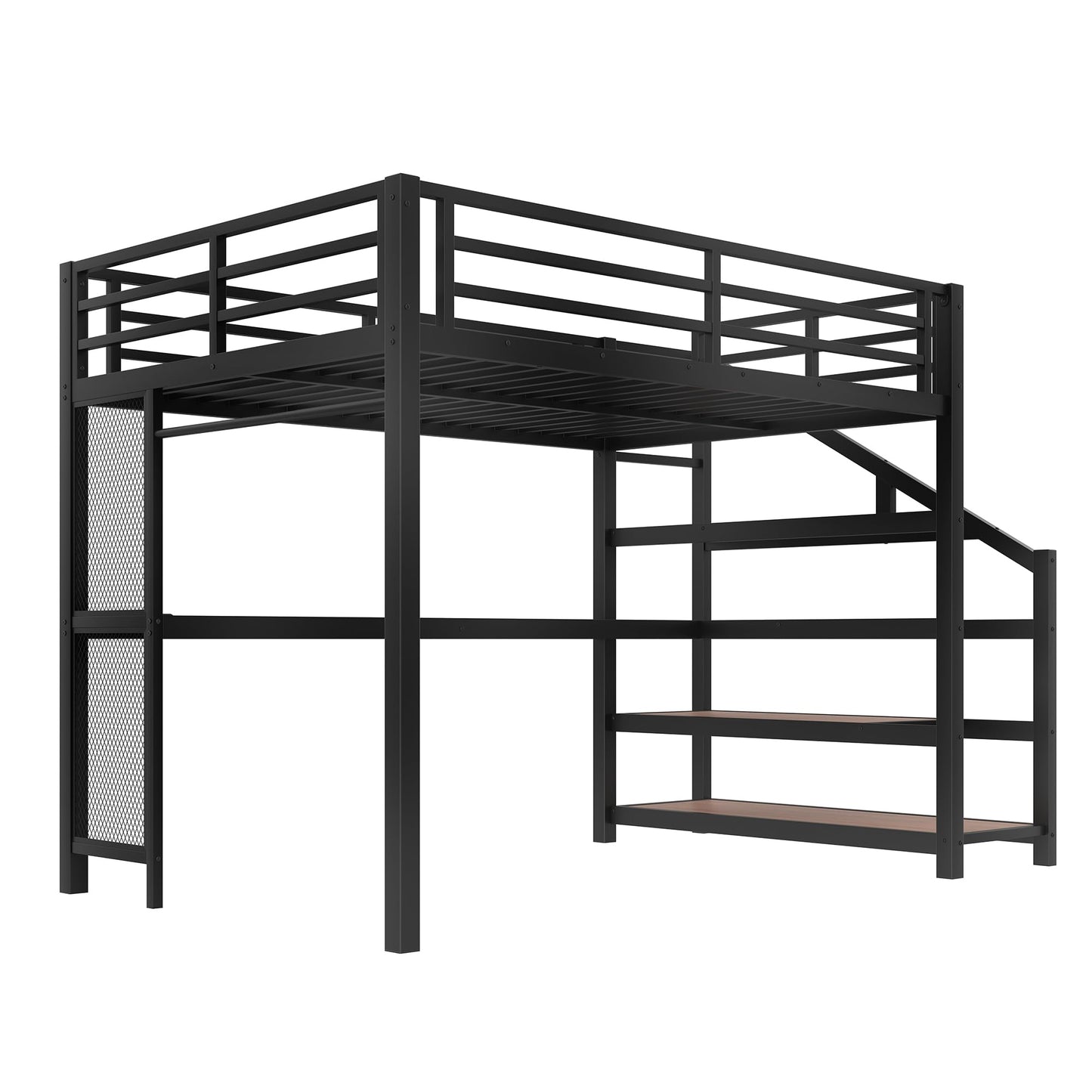 Bellemave Metal Full Size Loft Bed with Desk and Storage Stairs,Heavy Duty Loft Bed Frame Full Size with LED Lights and Charging Station for Kids,Teens,Adults,Black