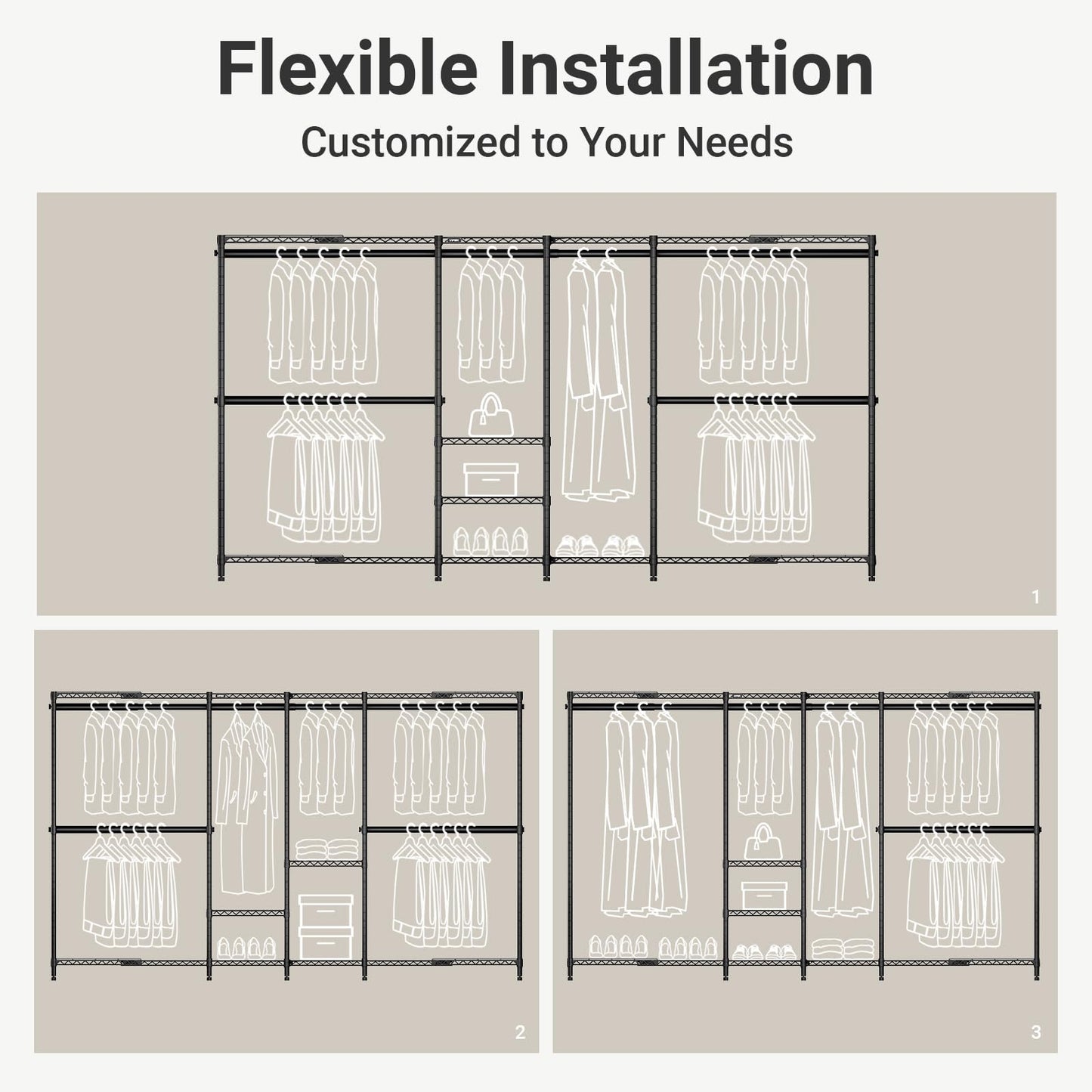 VIPEK X4 Expandable Heavy Duty Clothes Rack, Adjustable from 7'4" to 10'2" with Adjustable Shelves and Hanger Rods, Large Wardrobe Closet Reach-in & Walk-in Closet Metal Clothing Rack, 1530 LBS, Black