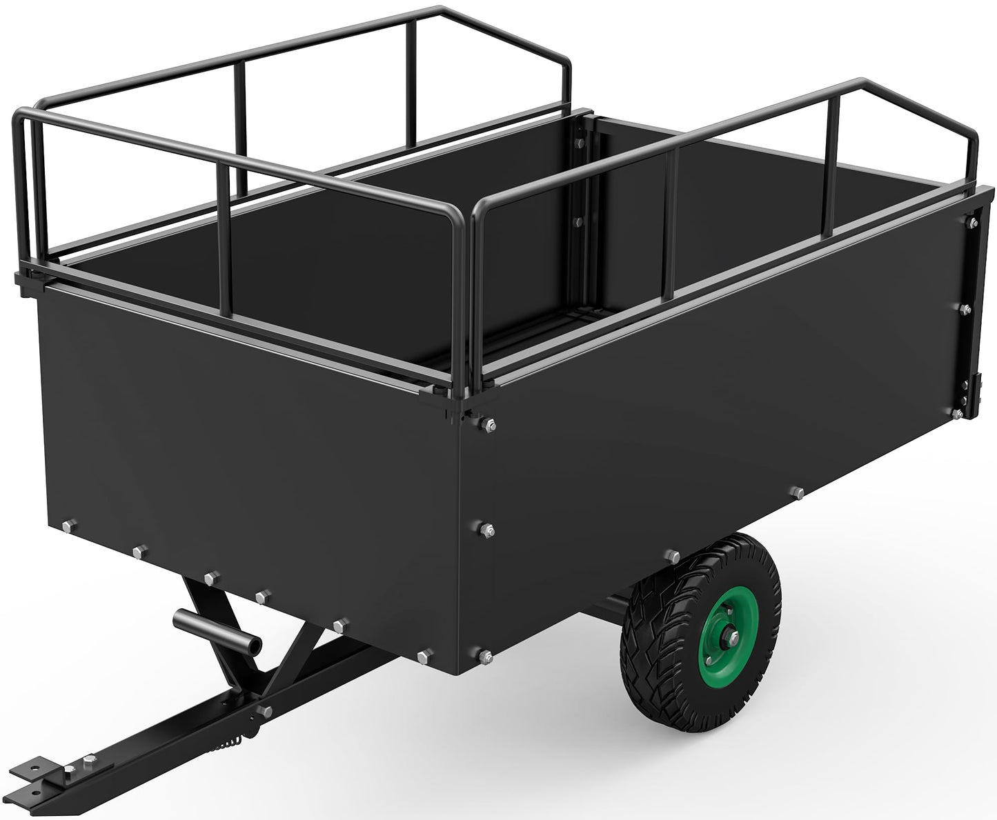 YITAMOTOR ATV Dump Trailer, Heavy Duty Tow Behind Dump Cart, Capacity 750lbs, 17.5 Cu.Ft. Yard Garden Trailer for Pull Behind Lawn Mower Trailer Tractor, Alloy Steel Shelf & Extra 5" Height Guardrail