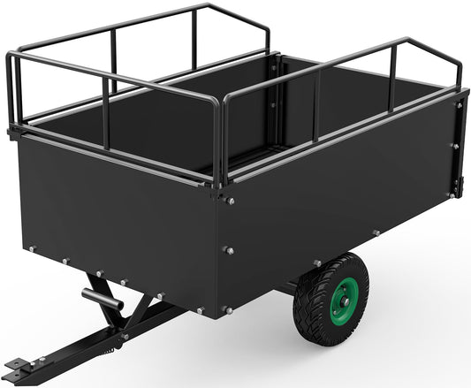 YITAMOTOR ATV Dump Trailer, Heavy Duty Tow Behind Dump Cart, Capacity 750lbs, 17.5 Cu.Ft. Yard Garden Trailer for Pull Behind Lawn Mower Trailer Tractor, Alloy Steel Shelf & Extra 5" Height Guardrail