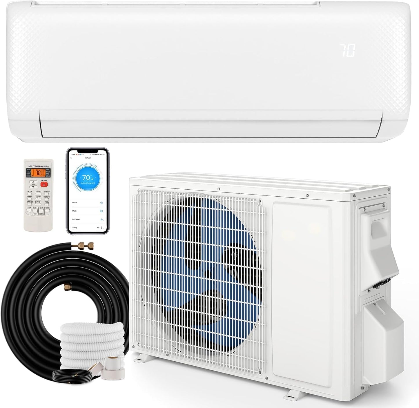 SIMOE 9000 BTU Mini Split Air Conditioner and Heat Pump, 115V 20.5 SEER2 WiFi Enabled Mini Split AC/Heating System, Cools Up to 450 Sq.Ft, Ductless Inverter AC Unit with Pre-Charged Condenser