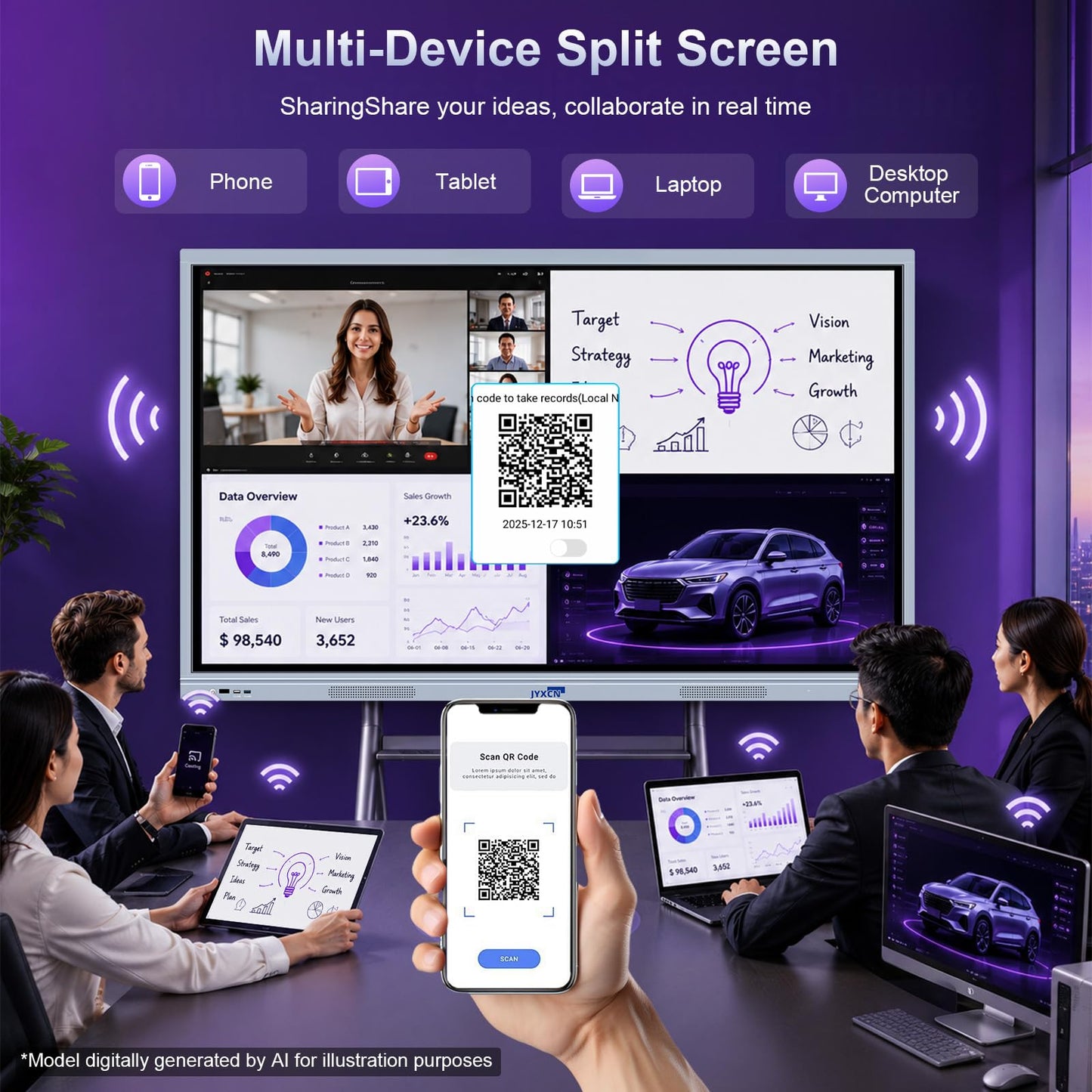 55" Smart Board, 8 + 256 GB Digital Interactive Whiteboard Display Built-in Windows10 & Android 11 Dual System with 4K Touchscreen, Electronic Smartboard for Classroom Office Home (Board Only)