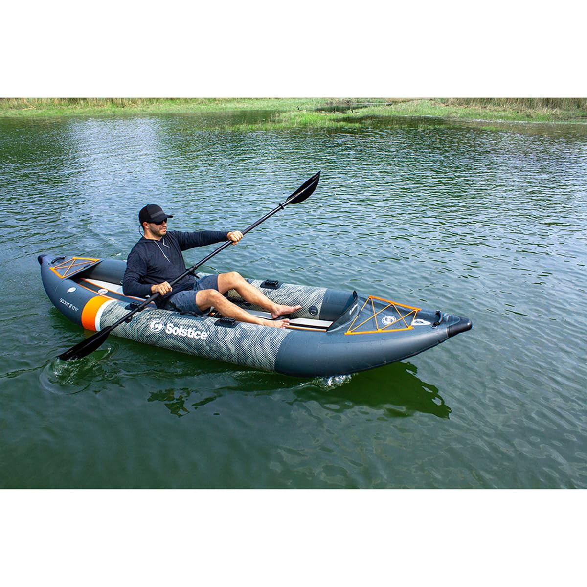 Solstice Inflatable Kayak Boat – Durable, Portable & Adventure-Ready, Heavy Duty PVC – Adjustable Seats, Accessory Mounts, Skeg & Pump Included, Fishing, 1-2 Person Tandem, Scout, Camo, 12'6"