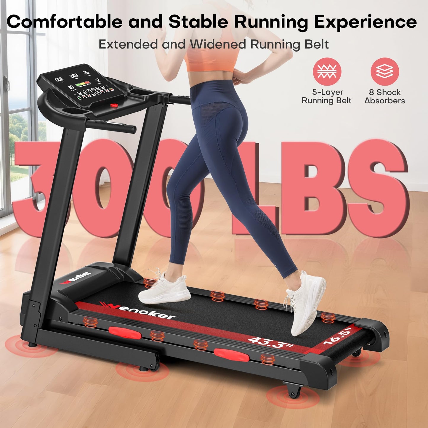 WENOKER Treadmills for Home,Treadmill with 0-15% Auto Incline,3.0HP Folding Treadmill with App, Max 8.7 MPH,300 LBS Capacity, Incline Treadmill Equipped with Bluetooth & Pulse Monitor