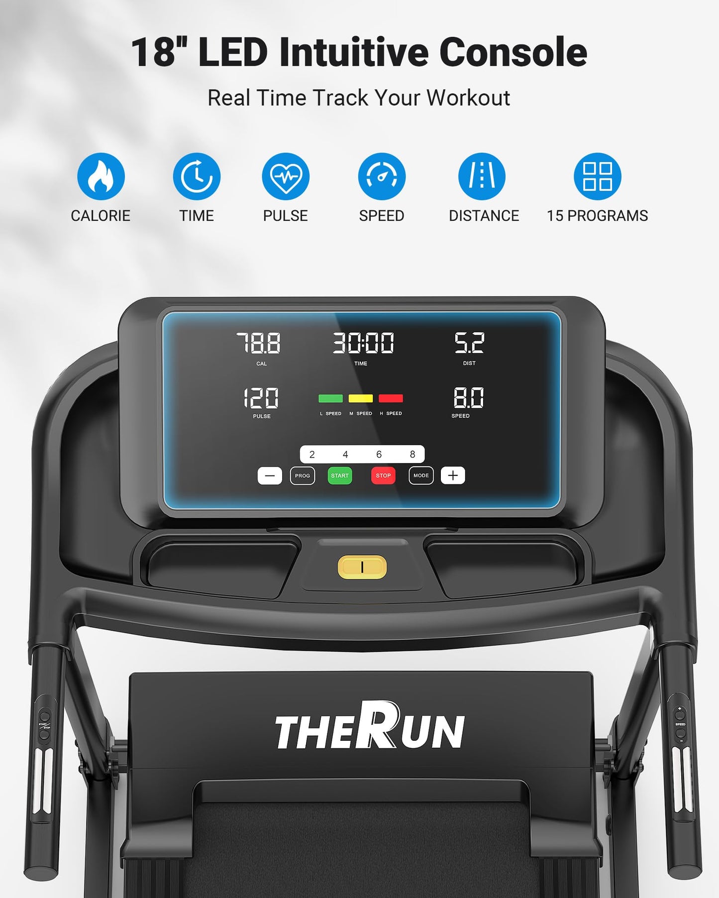 THERUN Incline Treadmill, Manual Incline Treadmill for Running and Walking, 300 lbs Weight Capacity, Wide Belt,3.0HP,18" LED Screen, 2 Layers Shock-Absorbing, Red