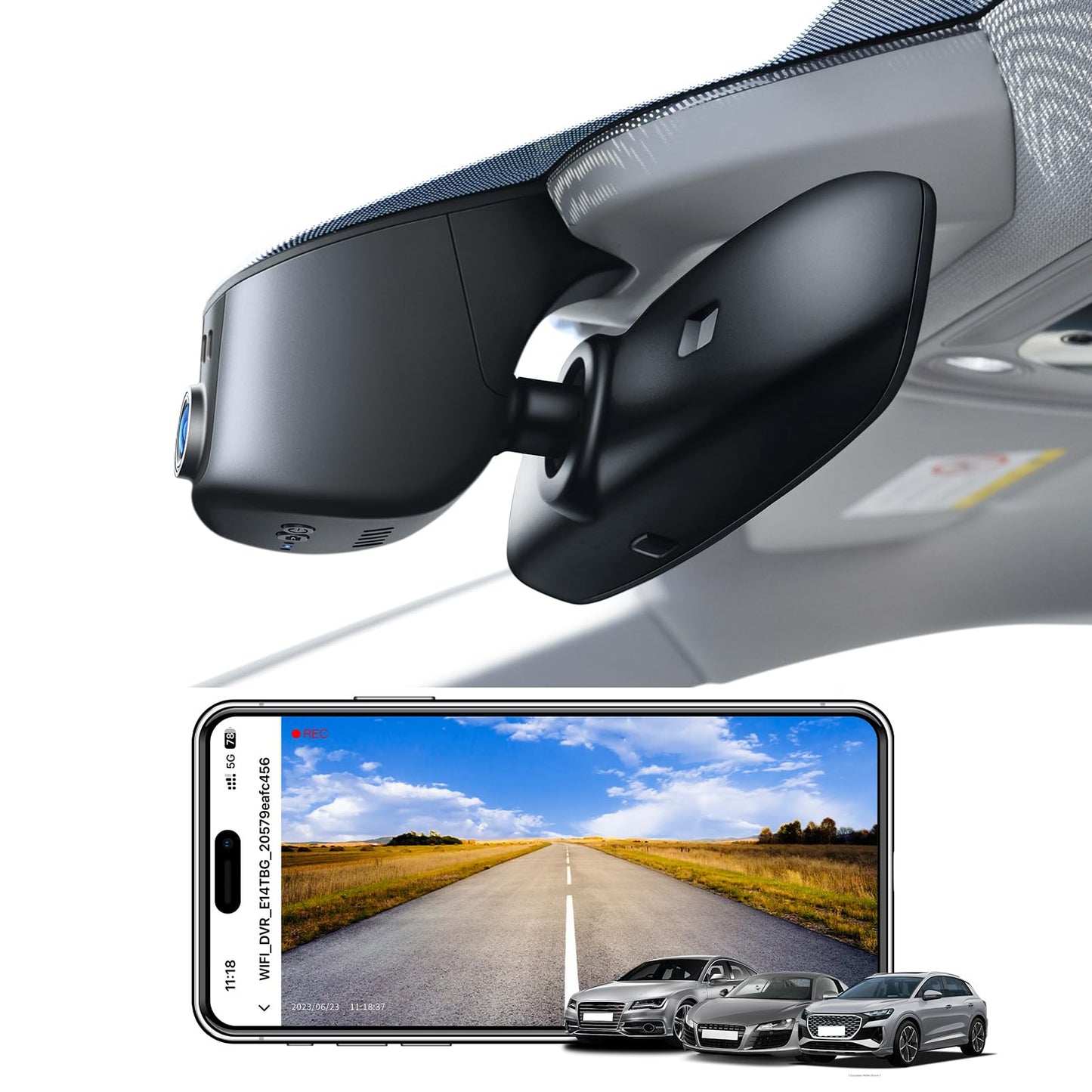mangoal STARVIS 2 Front 4K HDR Dash Cam IMX678, Custom Fit for Audi (Model A), 5GHz WiFi, GPS, 64GB Card