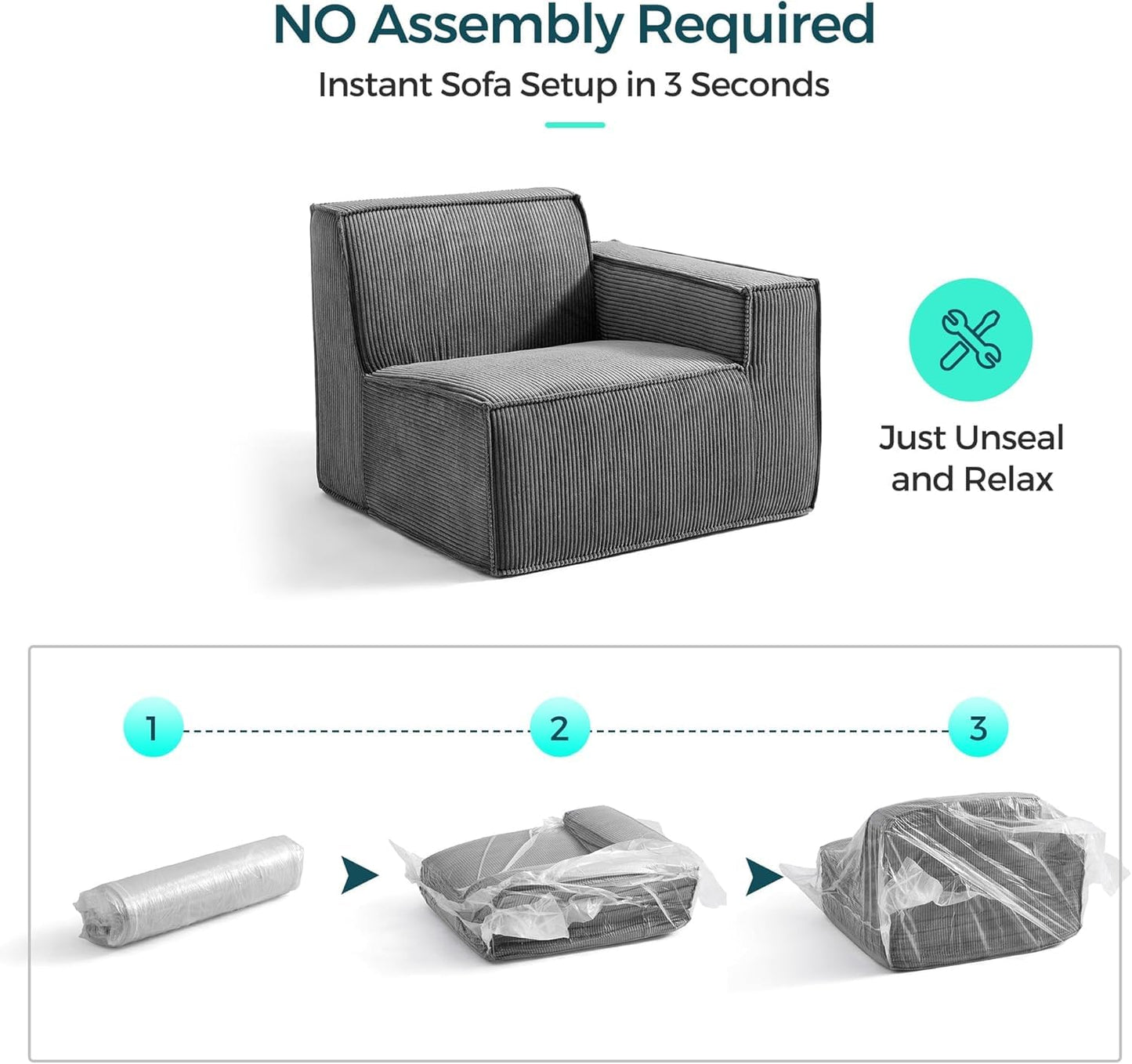 LINSY HOME Modular Sectional Sofa, 134" Boneless Couch U Shaped 4-Seat Sofa with 2 Movable Ottomans, Corduroy Sectional Cloud Couches for Living Room, No Assembly Required, Grey