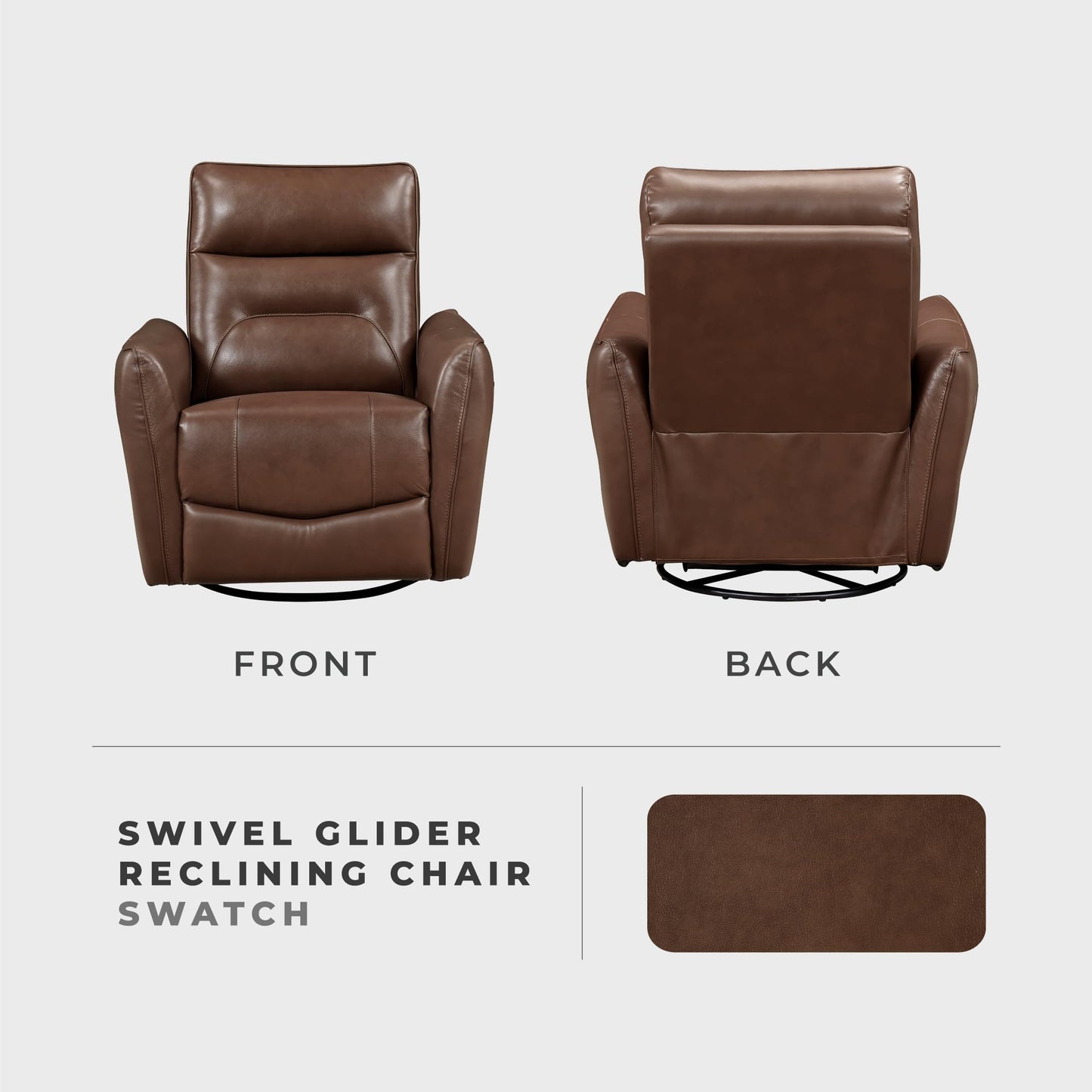 Lexicon Swivel Glider Reclining Chair, Top Grain Leather Match Manual Recliner, Comfy Nursery Glider Recliner, Swivel Reclining Chair for Living Room/Office/Bedroom/Apartment, Toffee Brown