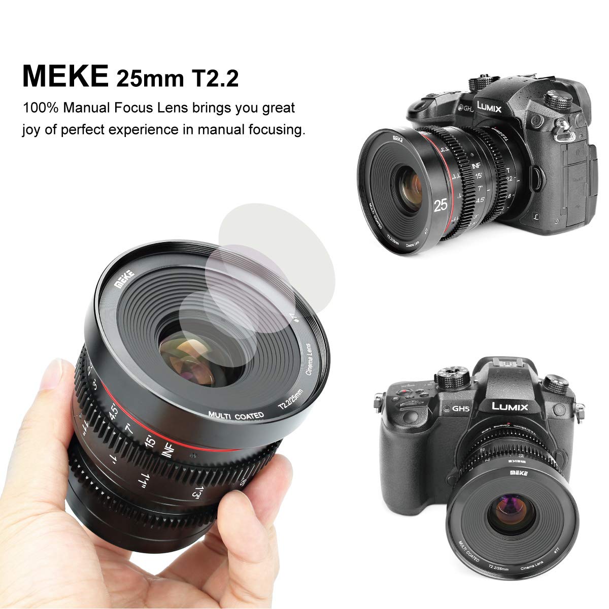 Meike 25mm T2.2 Manual Focus Prime Mini Cinema Lens for Micro Four Thirds MFT M43 Mount Cameras