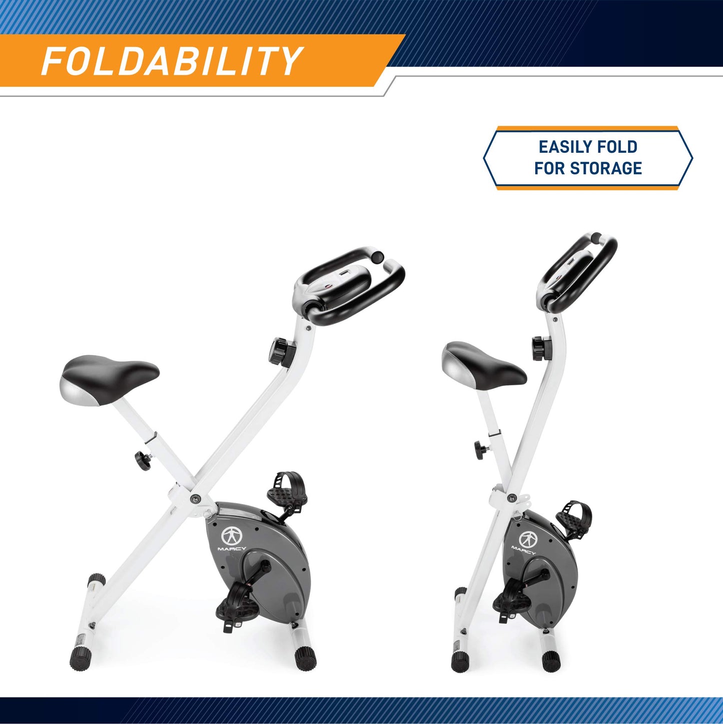 Marcy Foldable Exercise Bike with Adjustable Resistance for Cardio Workout and Strength Training NS-652