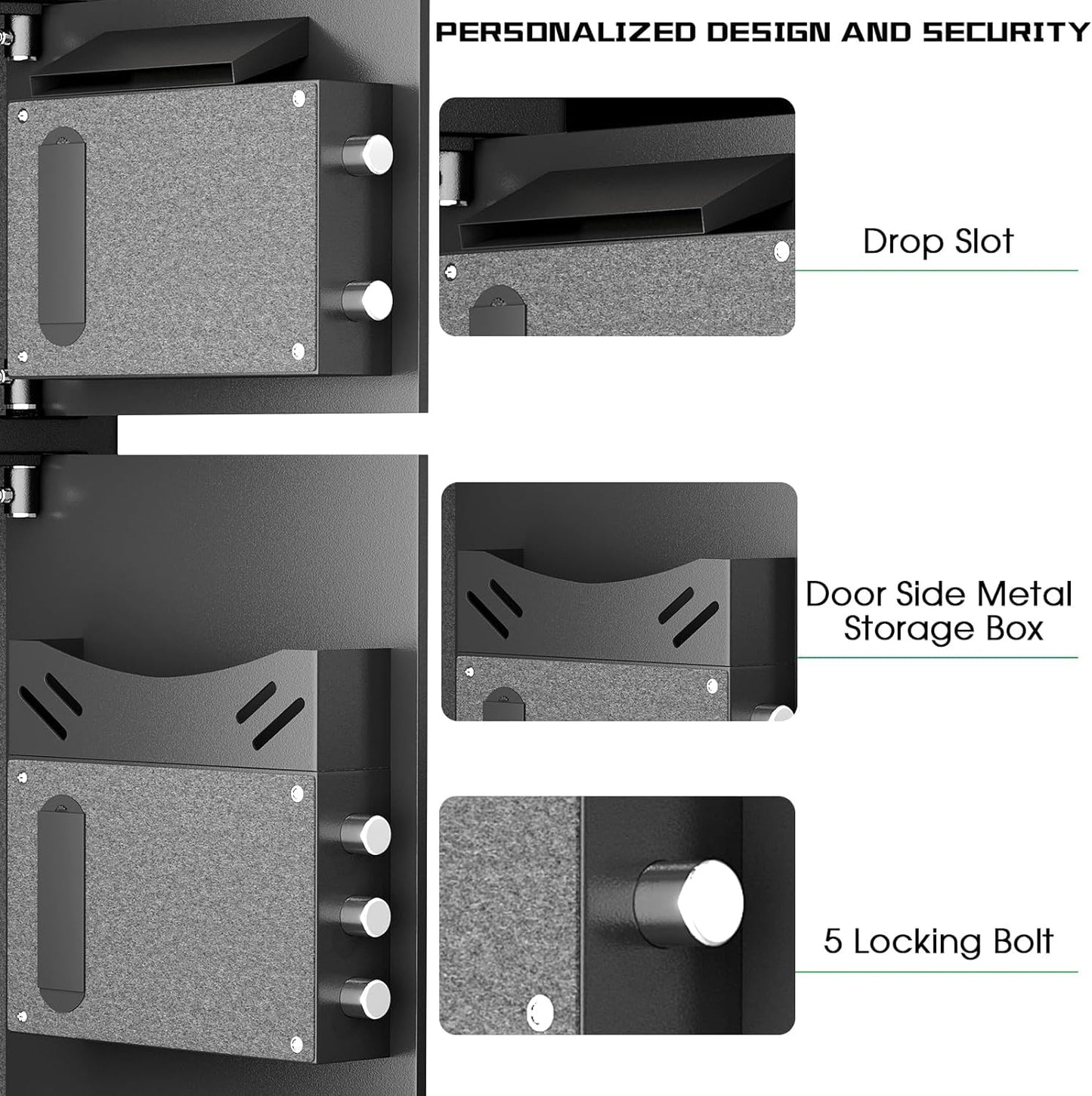 Luzfuego 2026 NEW Large Home safe Fireproof Waterproof, 6.0 Cub Money Safe with Drop Slot & Metal Deposit Storage Box, Fingerprint Safe with Dual Alarm System & Mute Mode for Valuables