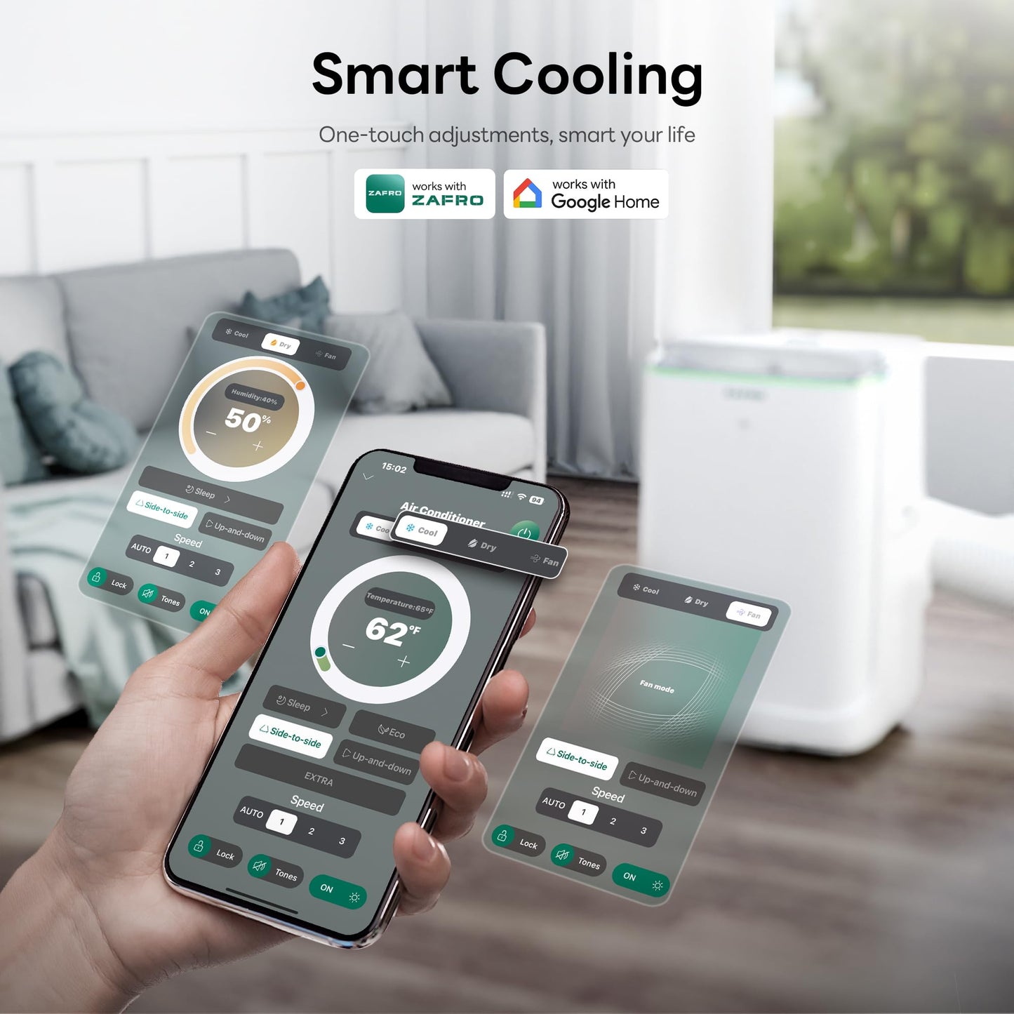 ZAFRO Smart Inverter Portable Air Conditioners, 12000 BTU (8000 BTU SACC) Dual Hose Portable AC Unit with Energy Saving/Ultra Quiet(42dB 2026)/Drainage-free Cool/APP/Remote for Multi-Scenario Use
