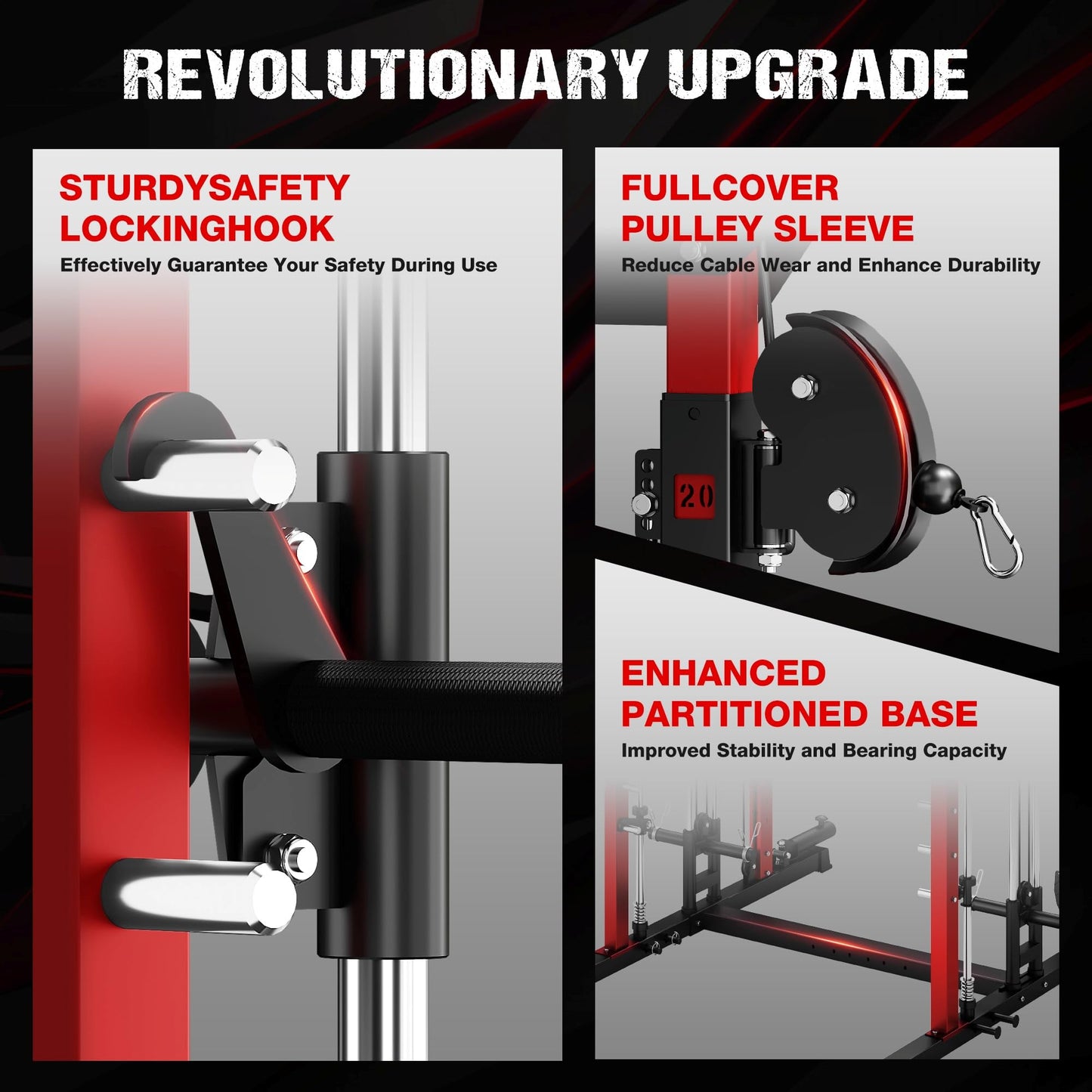 JELENS M21 Smith Machine, Multi-Function Power Cage with Dual Pulley Cable Crossover System, 2000LBS All-in-One Squat Rack with Smith Bar and Attachments (Red, M21 Smith Machine)