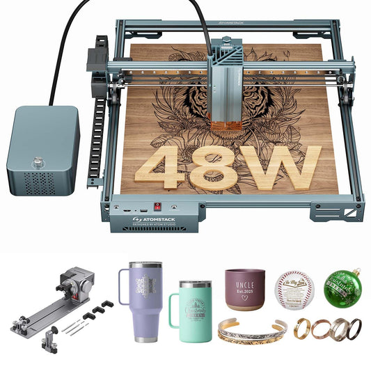 ATOMSTACK A40 Pro V2 48W Laser Engraver R8 Rotary Chuck, High Accuracy Laser Cutter and Engraving Machine with Auto Air Assist, Professional DIY for Wood, Metal, Acrylic, Stone, Leather and Jewelry