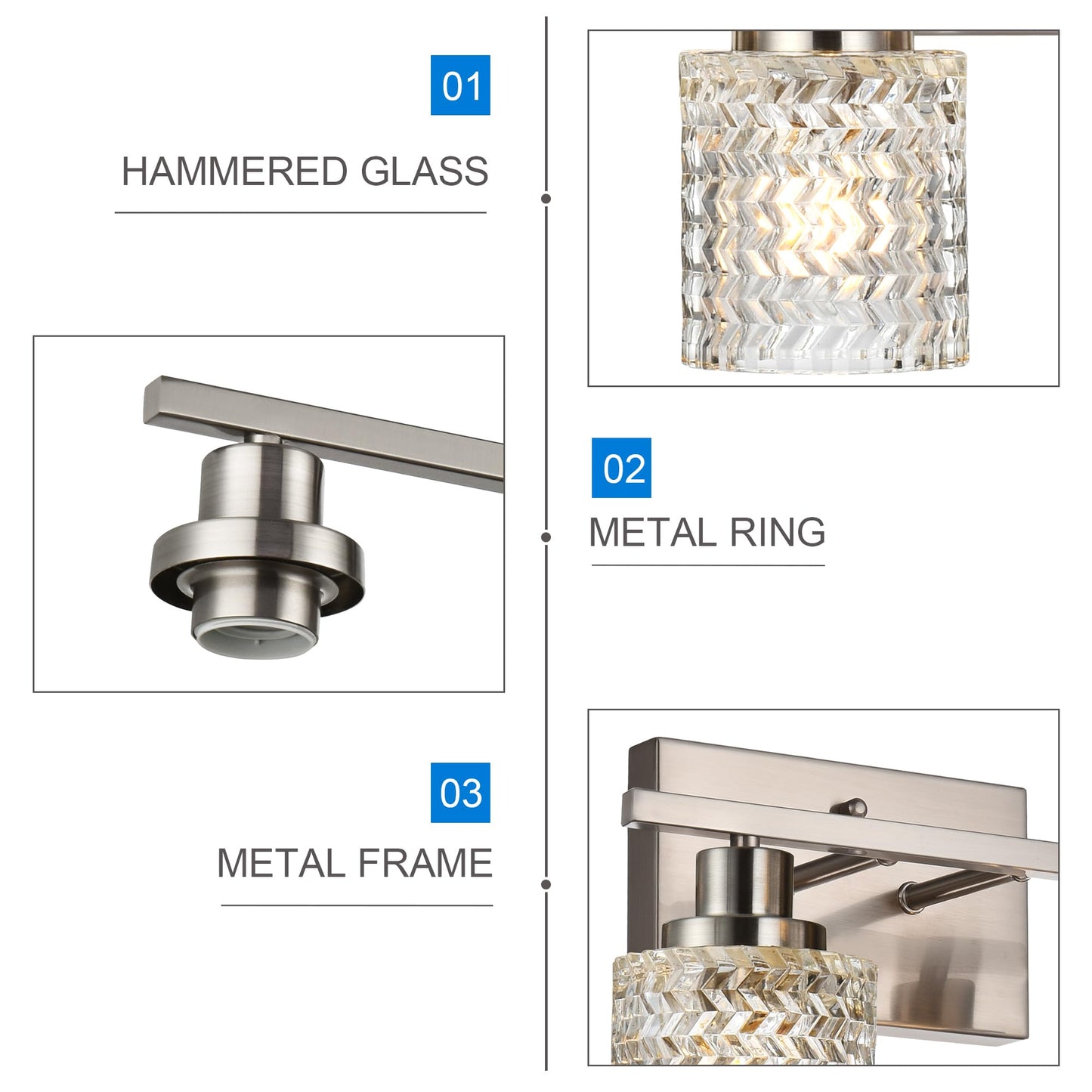 MELUCEE 5 Lights Brushed Nickel Bathroom Light Fixture Modern Light Fixtures Wall Mounted Modern Vanity Lighting with Hammered Glass Shade Suitable for Bathroom Mirror Sink Cabinet