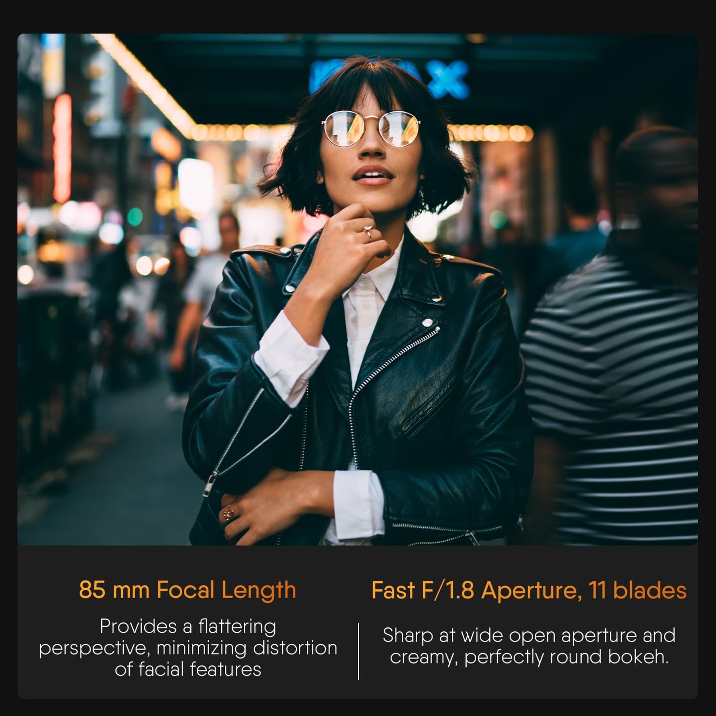Rollei AF 85mm F/1.8 Lens，STM Autofocus，HFT-X Coating，Mount Cameras，Full Metal Body，477g，Compatible with APS-C，for Sony FE