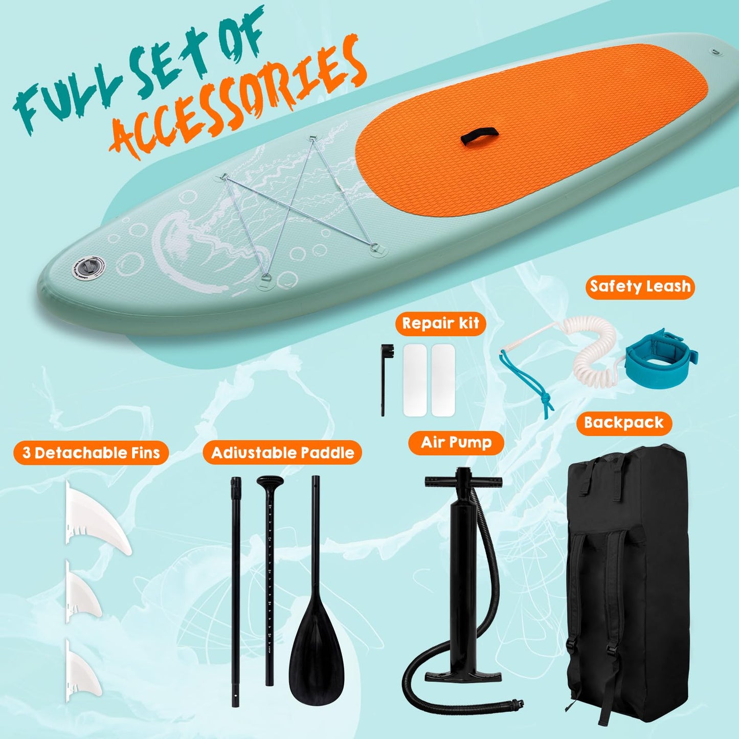 DAKUWAR Paddle Board 10'6''x33''x6'' Inflatable Stand Up Paddle Boards with SUP Accessories Ultra-Light Paddleboard Non-Slip Comfort Deck for Adults & Youth of All Skill Levels (Green and Orange)