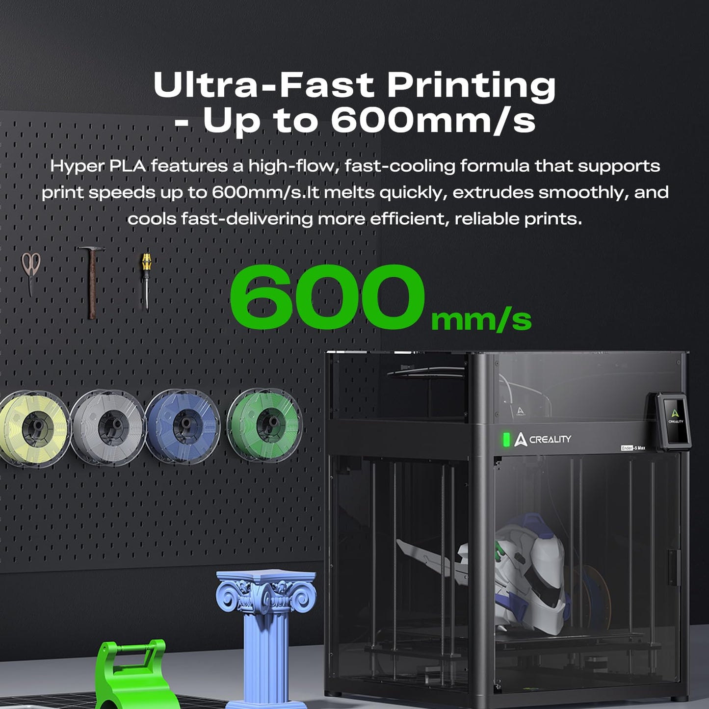 Creality Hyper PLA Filament Bundle 12KG, RFID 3D Printer Filament PLA 1.75mm for High Speed 30-600mm/s, Support CFS, Fits for Most 3D Printers (Black&White&Grey)