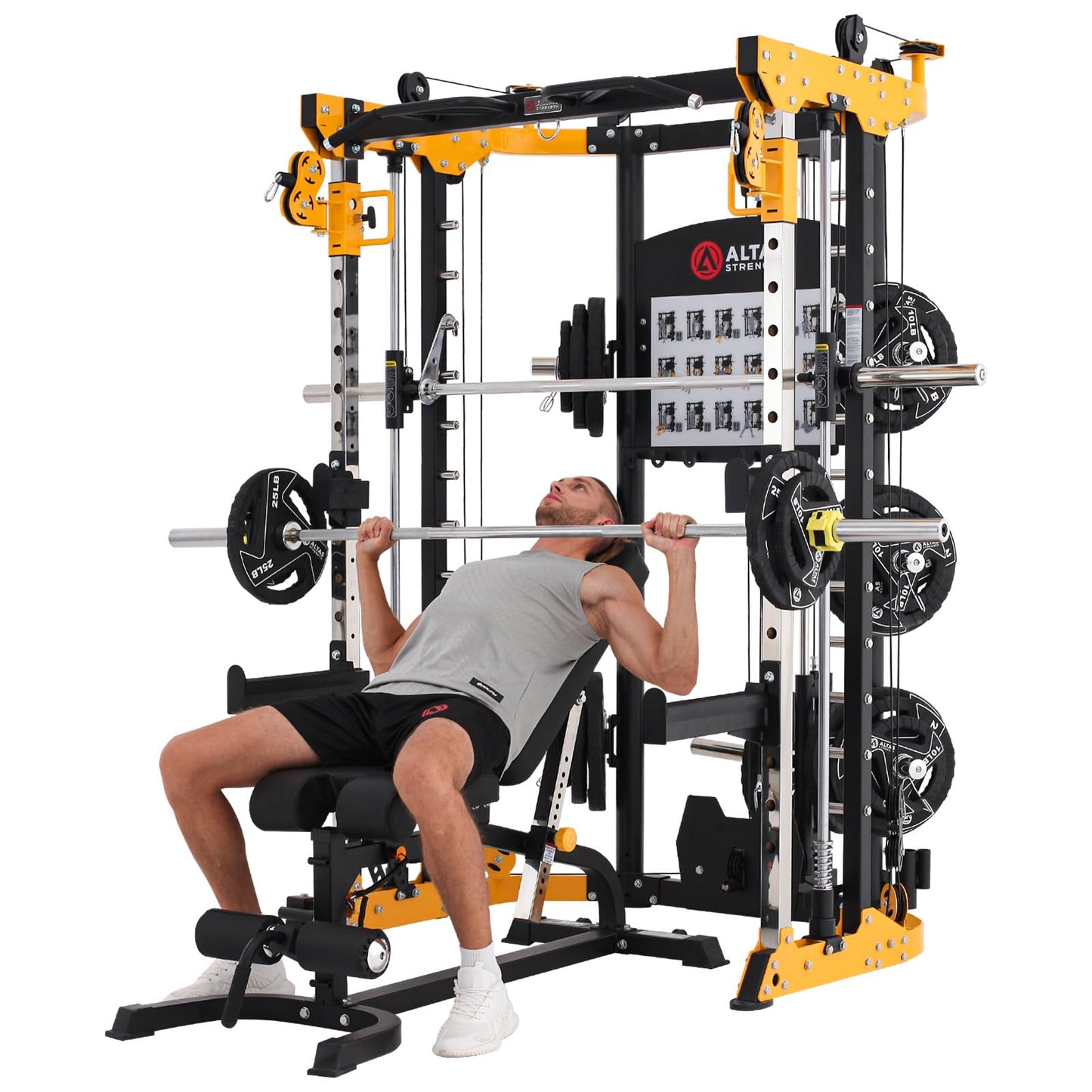 Altas Strength 3059 Smith Machine Home Gym Equipment with 1000 lbs Weight Capacity 2000 lbs Cables Strength Training Power Cages for Squats Presses Lunges Deadlifts Easy Assembly Included Accessories
