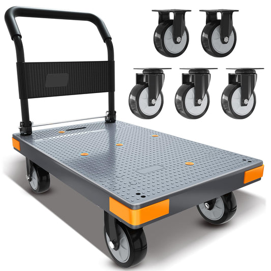 WUD Push Cart, Folding Mobile Platform Trolley,Thickened and Reinforced, 360° Swivel Wheels,35.4 “L x 23.6 ”W, 1323 lb.Grey Dolly cart with Wheels