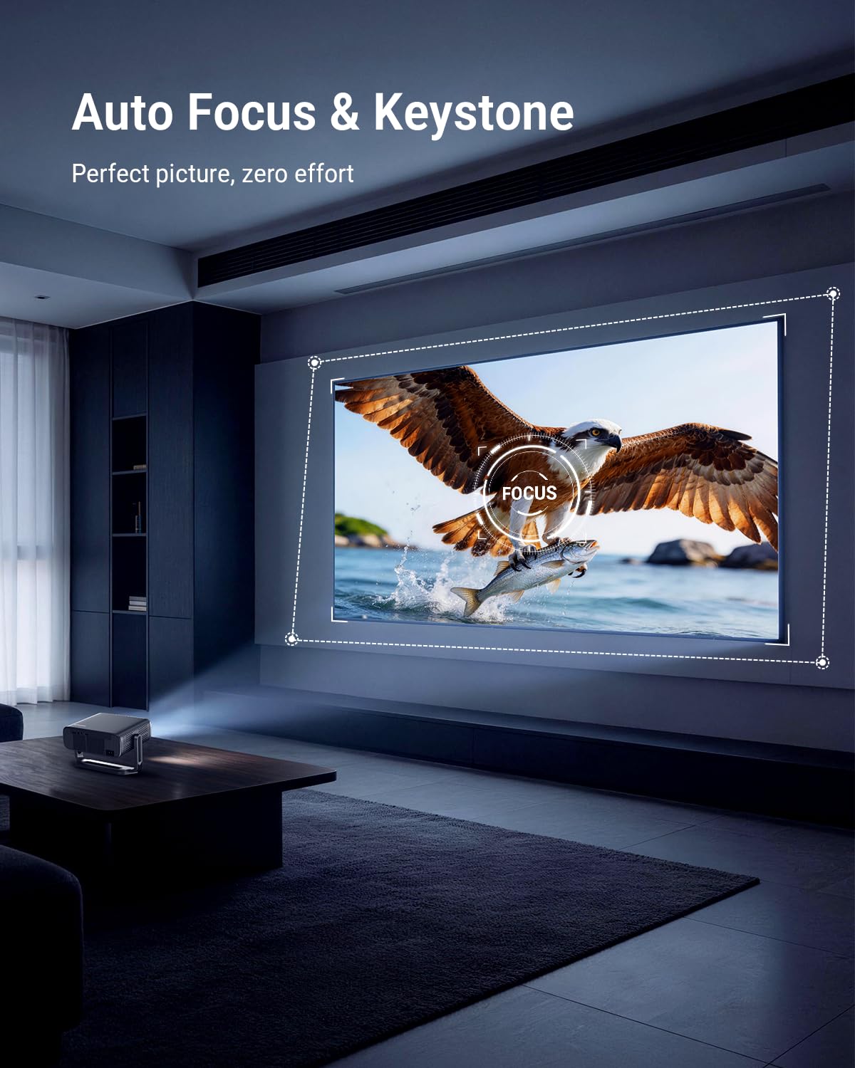 Smart 4K Projector [Bundled with Google TV Stick] with WiFi and Bluetooth, 2500ANSI, Auto Lens Cap, Portable Outdoor Movie Projector with Built-in Apps Auto Focus for Ceiling/Home Theater/Bedroom