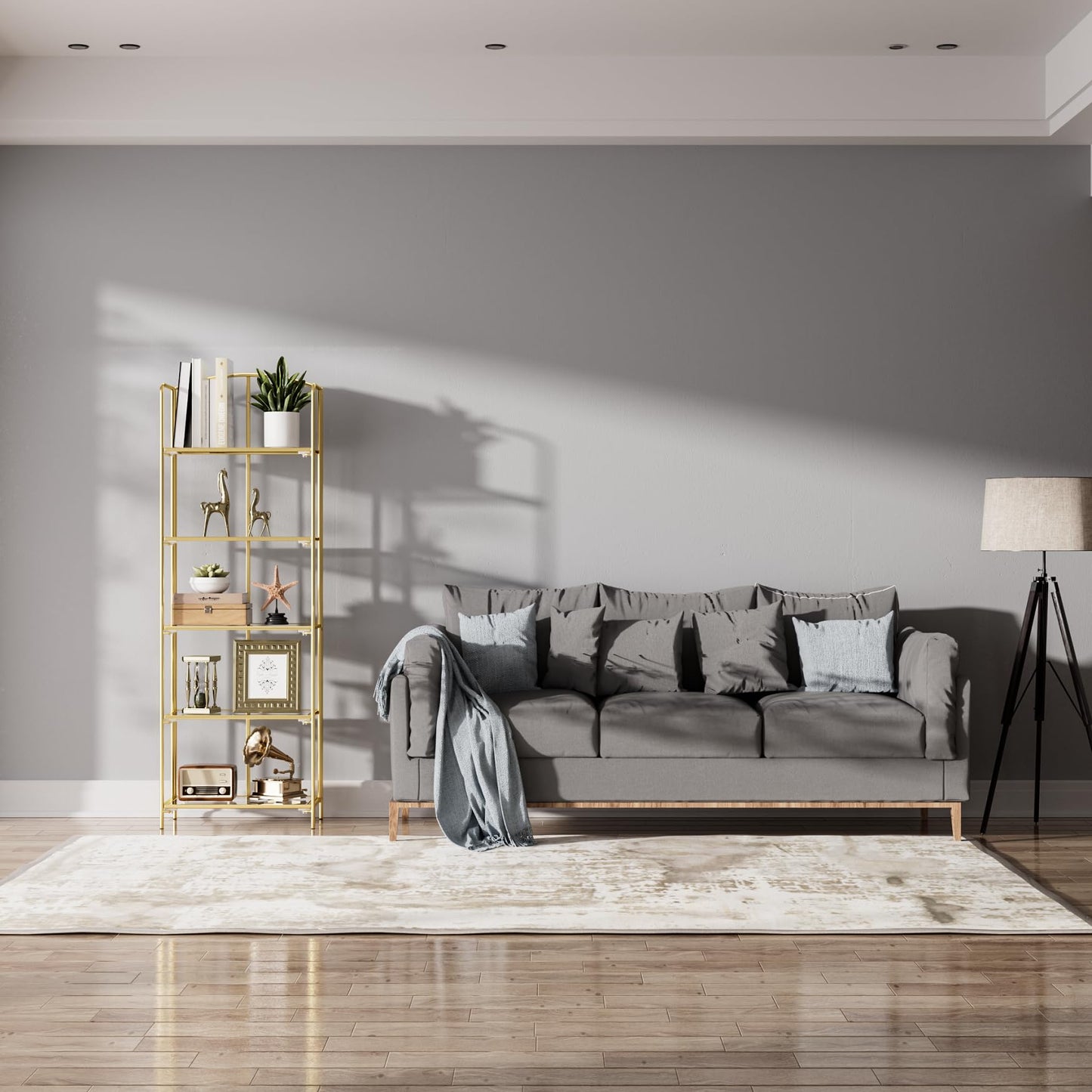 Crofy 5-Tier Foldable Bookshelf, Gold Frame & Transparent Shelves
